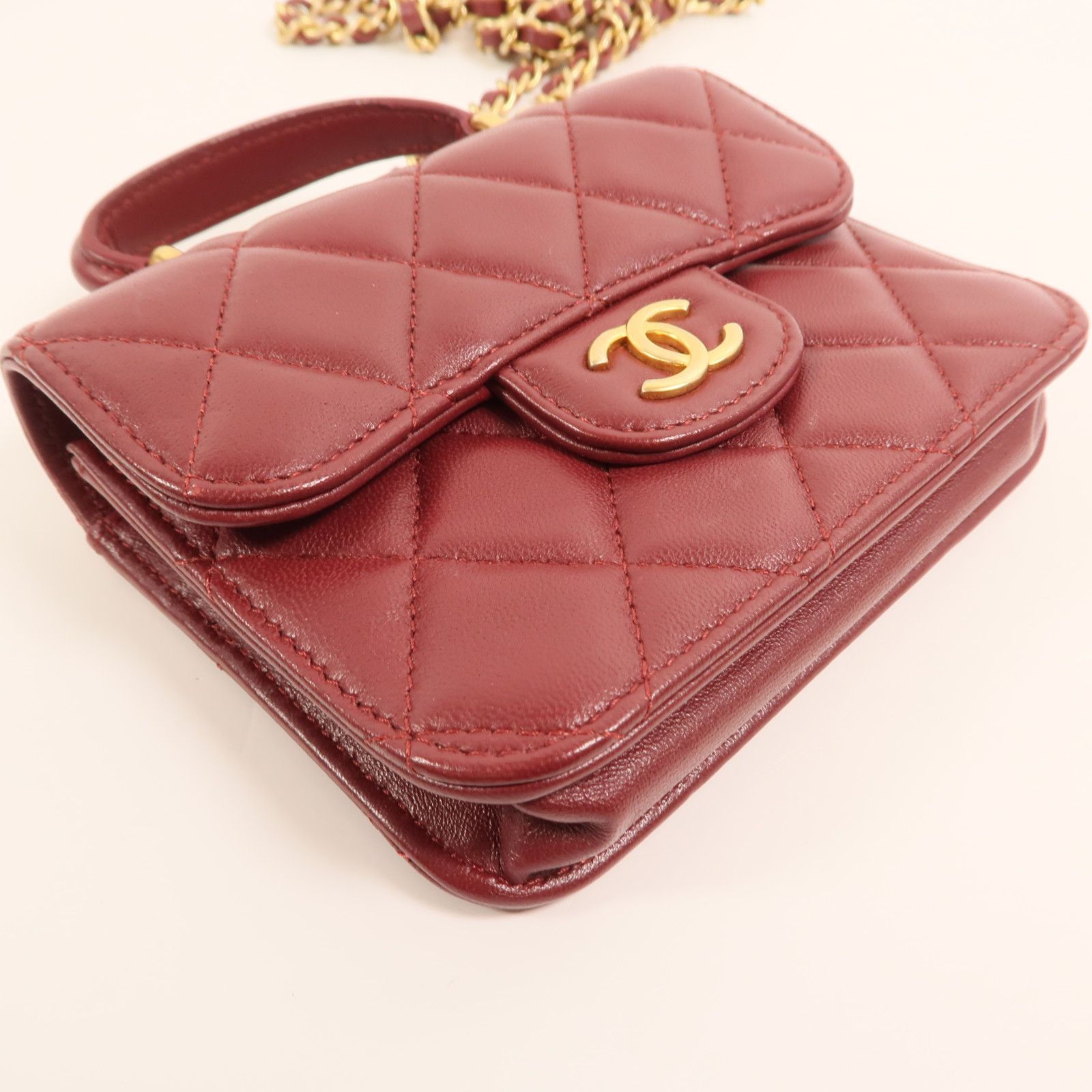 Quilted Lambskin Micro Top Handle Flap Bag w/Full Set — view 13