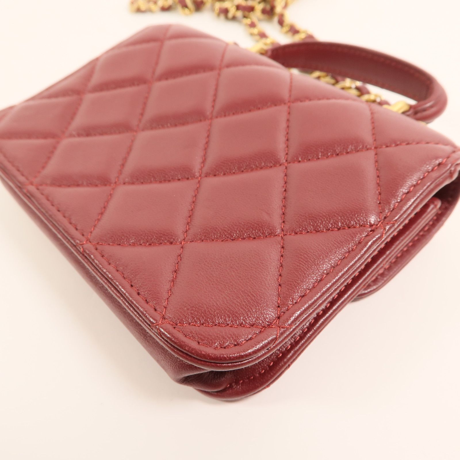 Quilted Lambskin Micro Top Handle Flap Bag w/Full Set — view 14