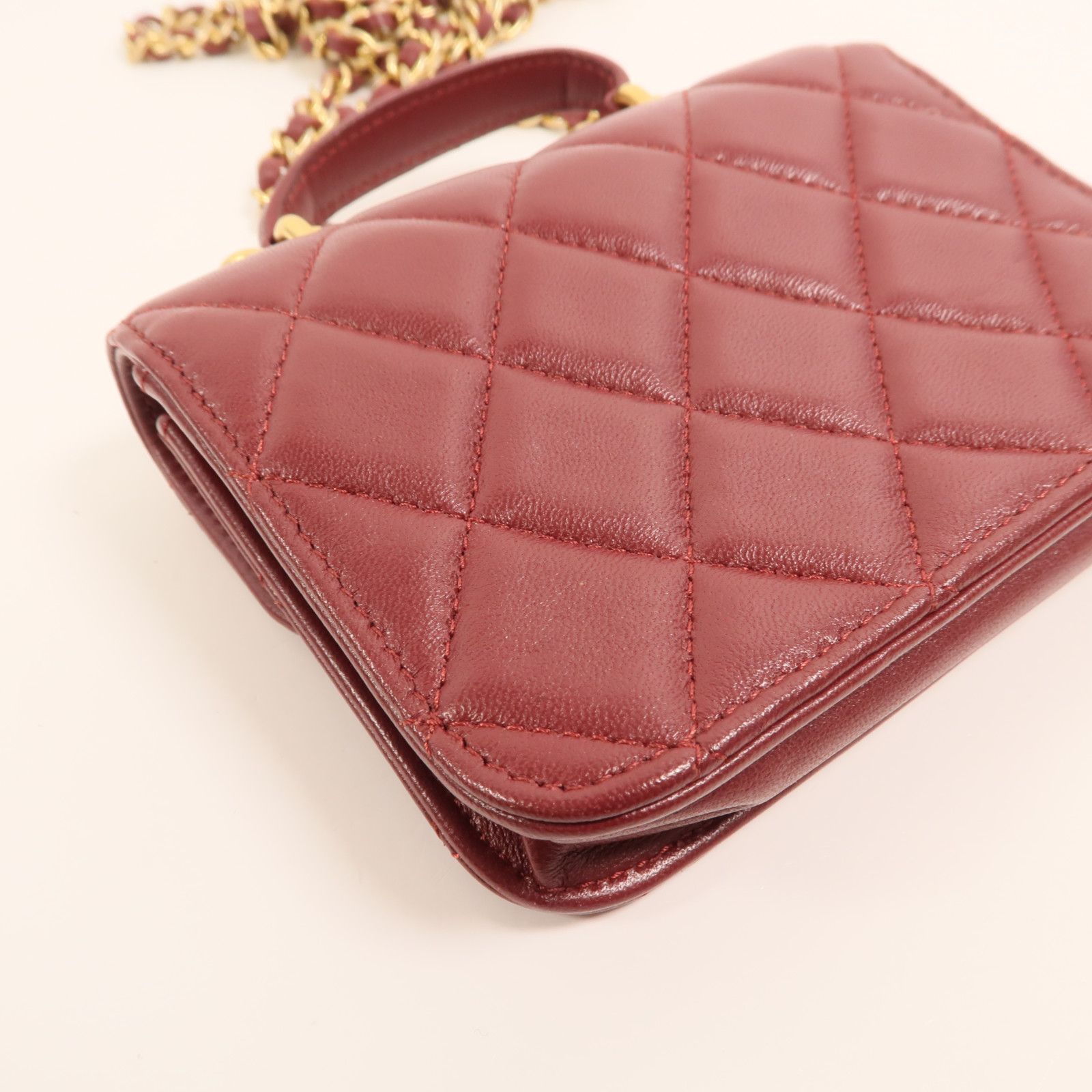 Quilted Lambskin Micro Top Handle Flap Bag w/Full Set — view 15
