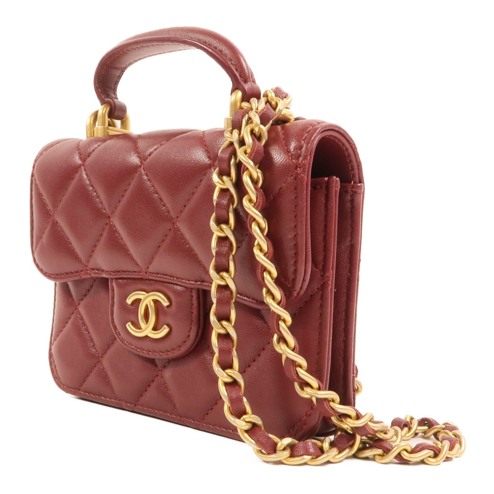 Quilted Lambskin Micro Top Handle Flap Bag w/Full Set — view 3