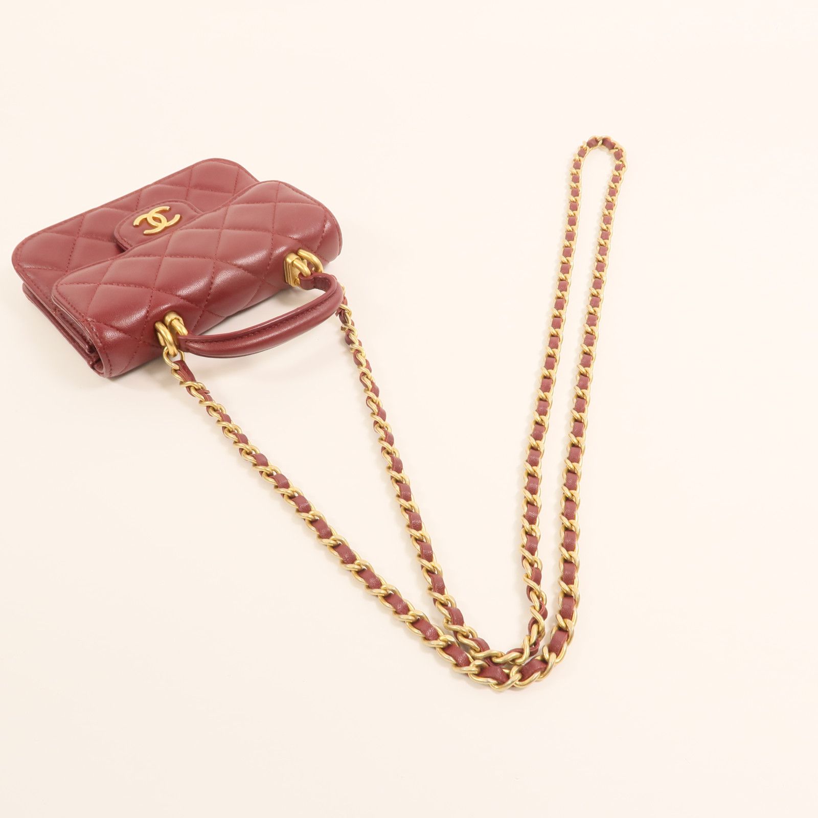 Quilted Lambskin Micro Top Handle Flap Bag w/Full Set — view 8