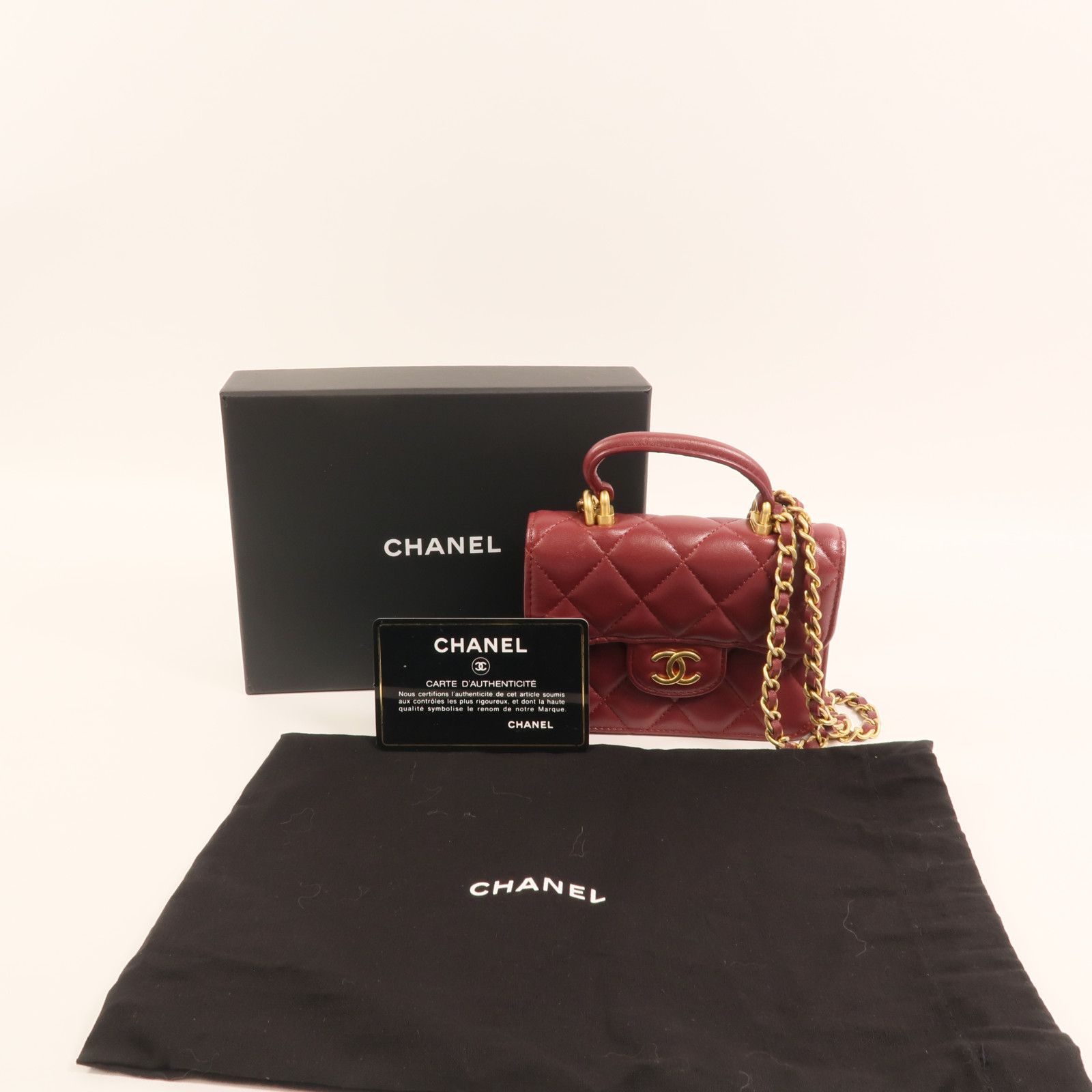 Quilted Lambskin Micro Top Handle Flap Bag w/Full Set — view 10