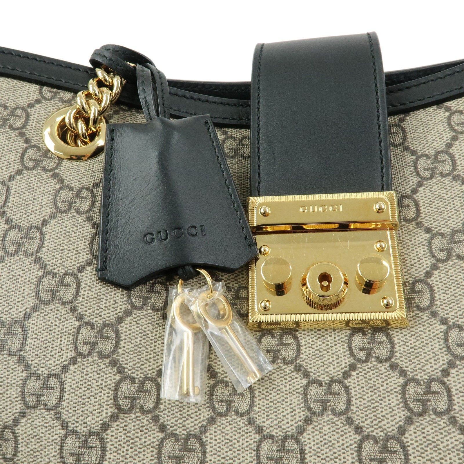 Padlock GG Supreme Leather Chain Shoulder Bag Beige Black 479197 — view 7
