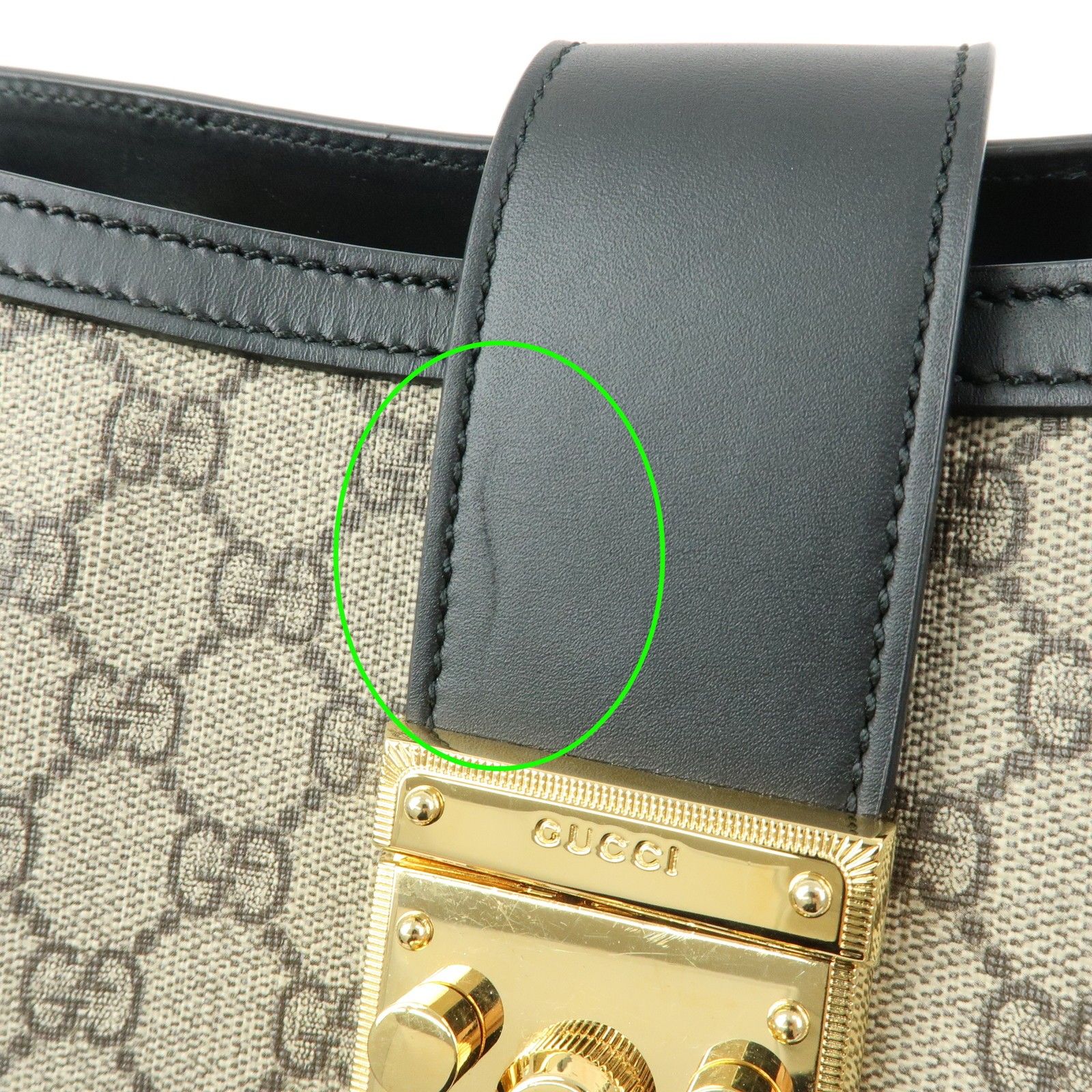 Padlock GG Supreme Leather Chain Shoulder Bag Beige Black 479197 — view 8
