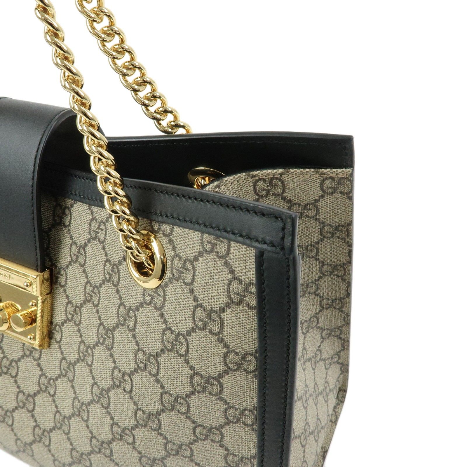 Padlock GG Supreme Leather Chain Shoulder Bag Beige Black 479197 — view 9