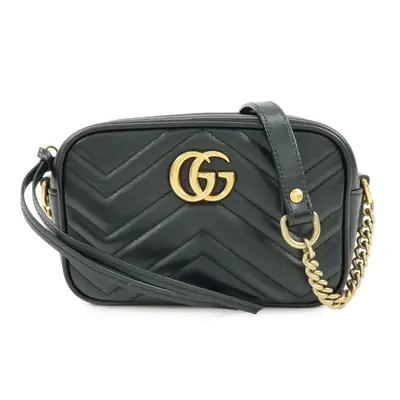 GG Marmont Leather Chevron Shoulder Crossbody Bag Black 448065