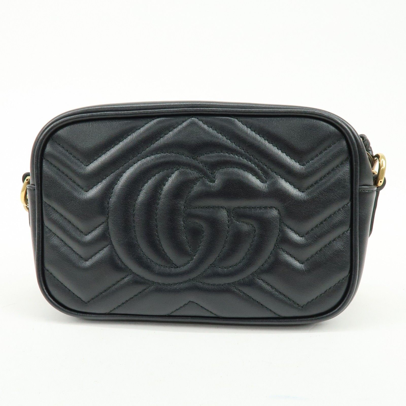 GG Marmont Leather Chevron Shoulder Crossbody Bag Black 448065 — view 2