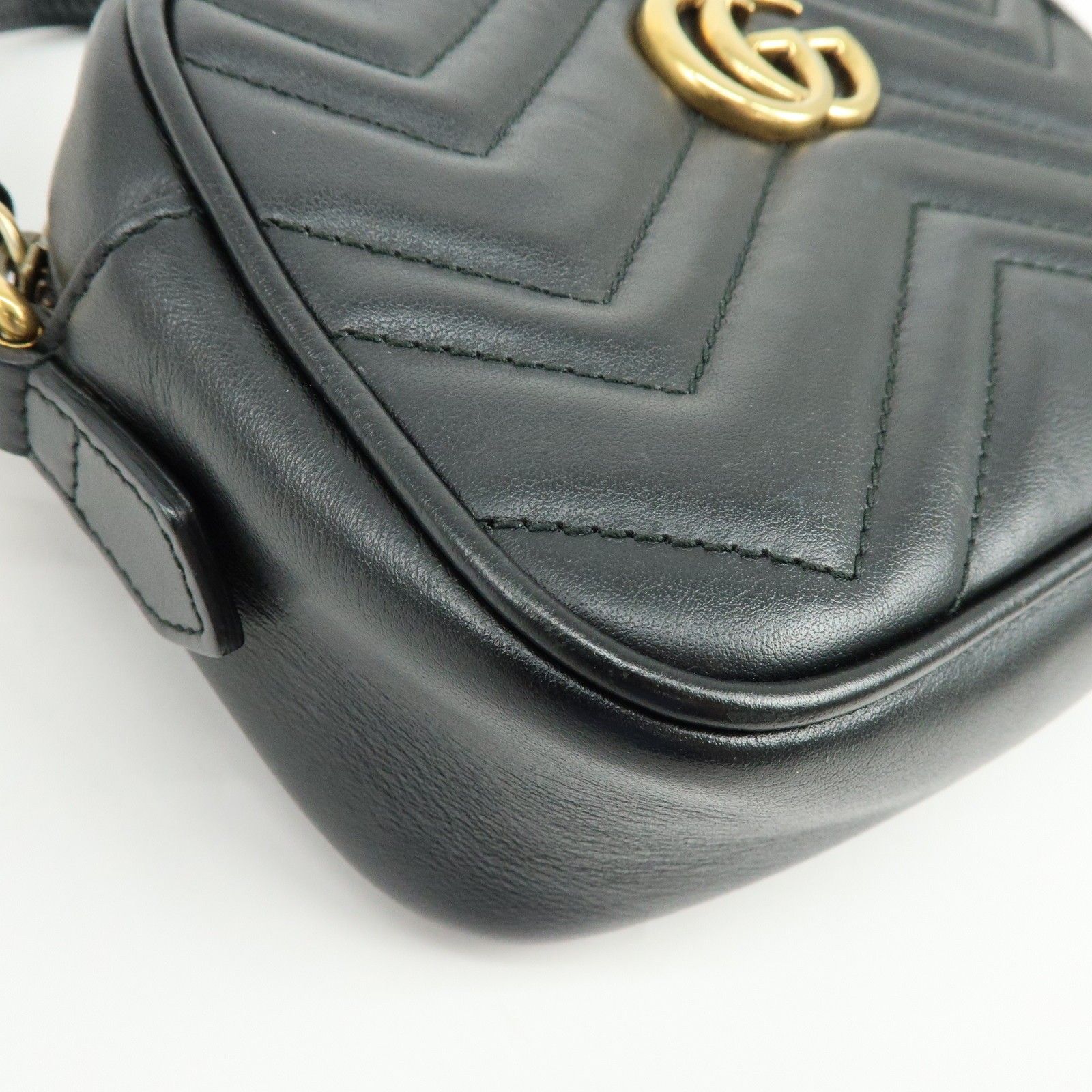 GG Marmont Leather Chevron Shoulder Crossbody Bag Black 448065 — view 11