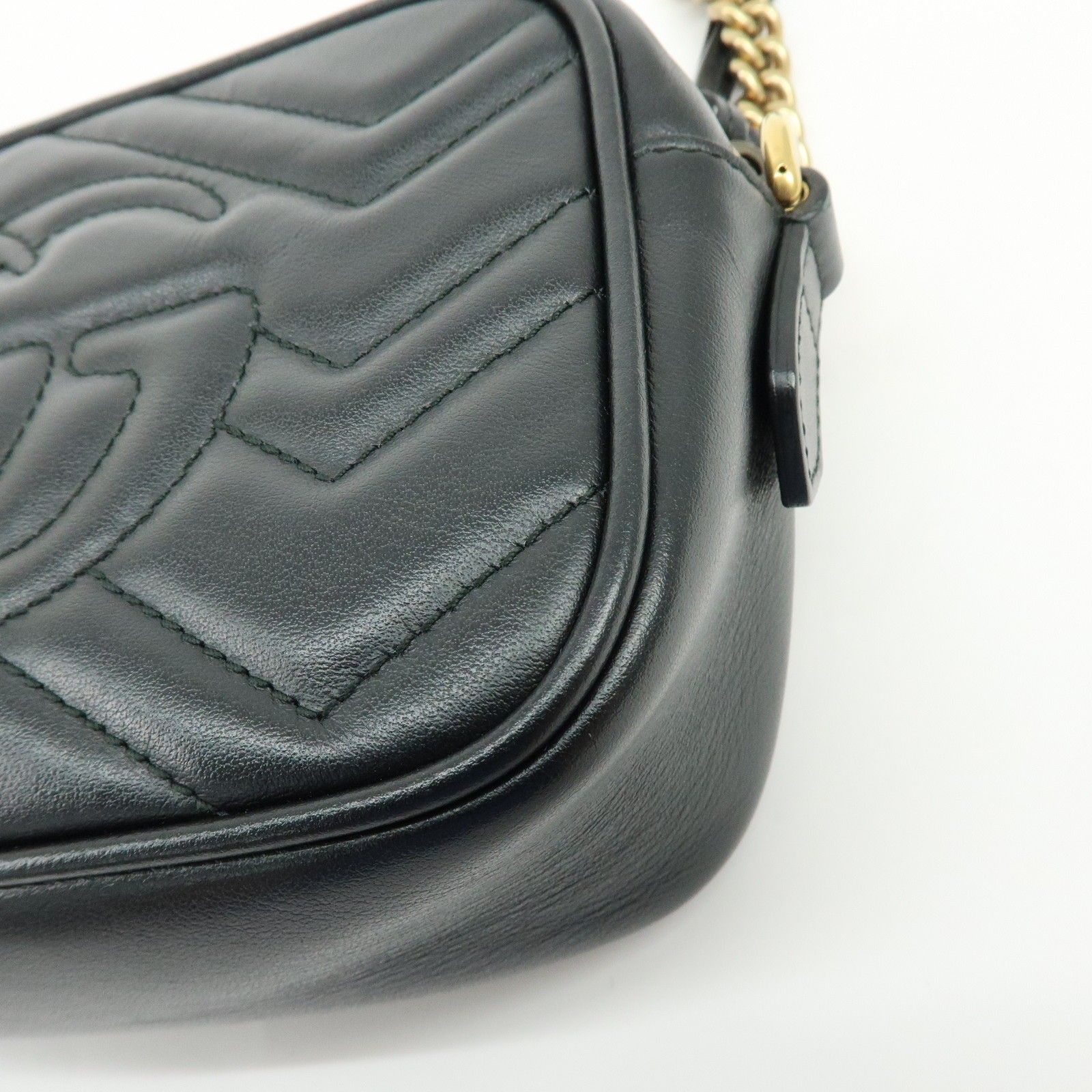 GG Marmont Leather Chevron Shoulder Crossbody Bag Black 448065 — view 12