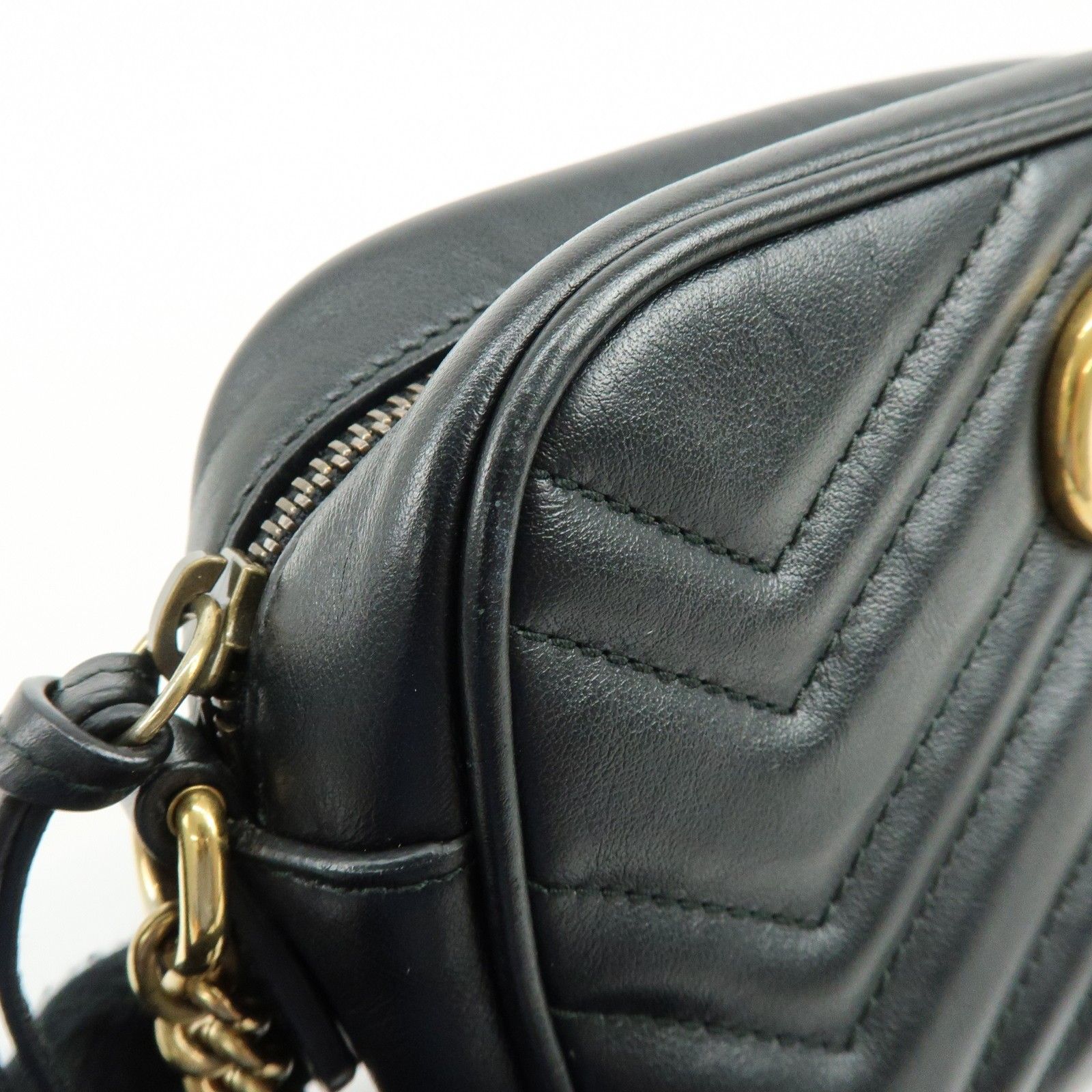 GG Marmont Leather Chevron Shoulder Crossbody Bag Black 448065 — view 15