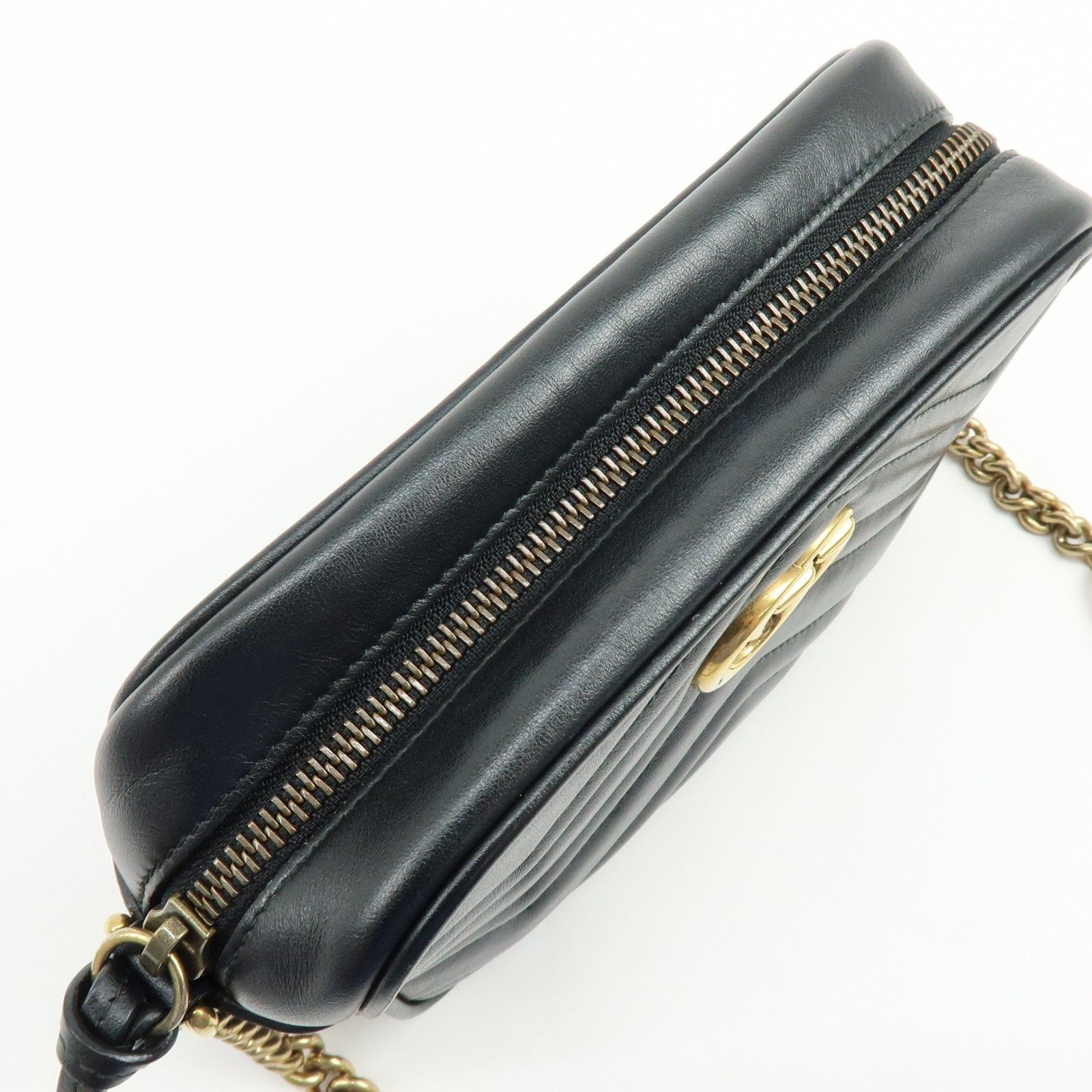 GG Marmont Leather Chevron Shoulder Crossbody Bag Black 448065 — view 19
