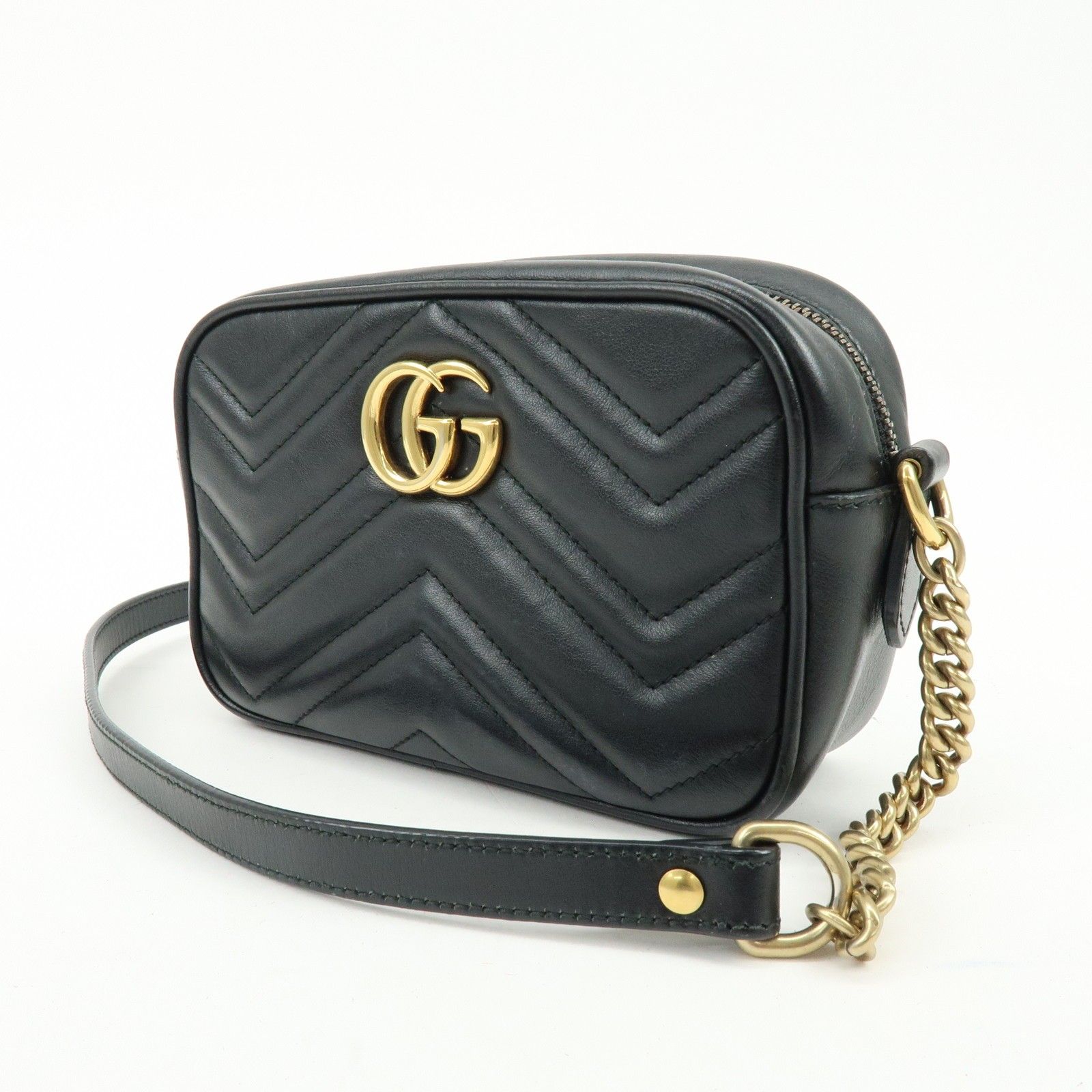 GG Marmont Leather Chevron Shoulder Crossbody Bag Black 448065 — view 3