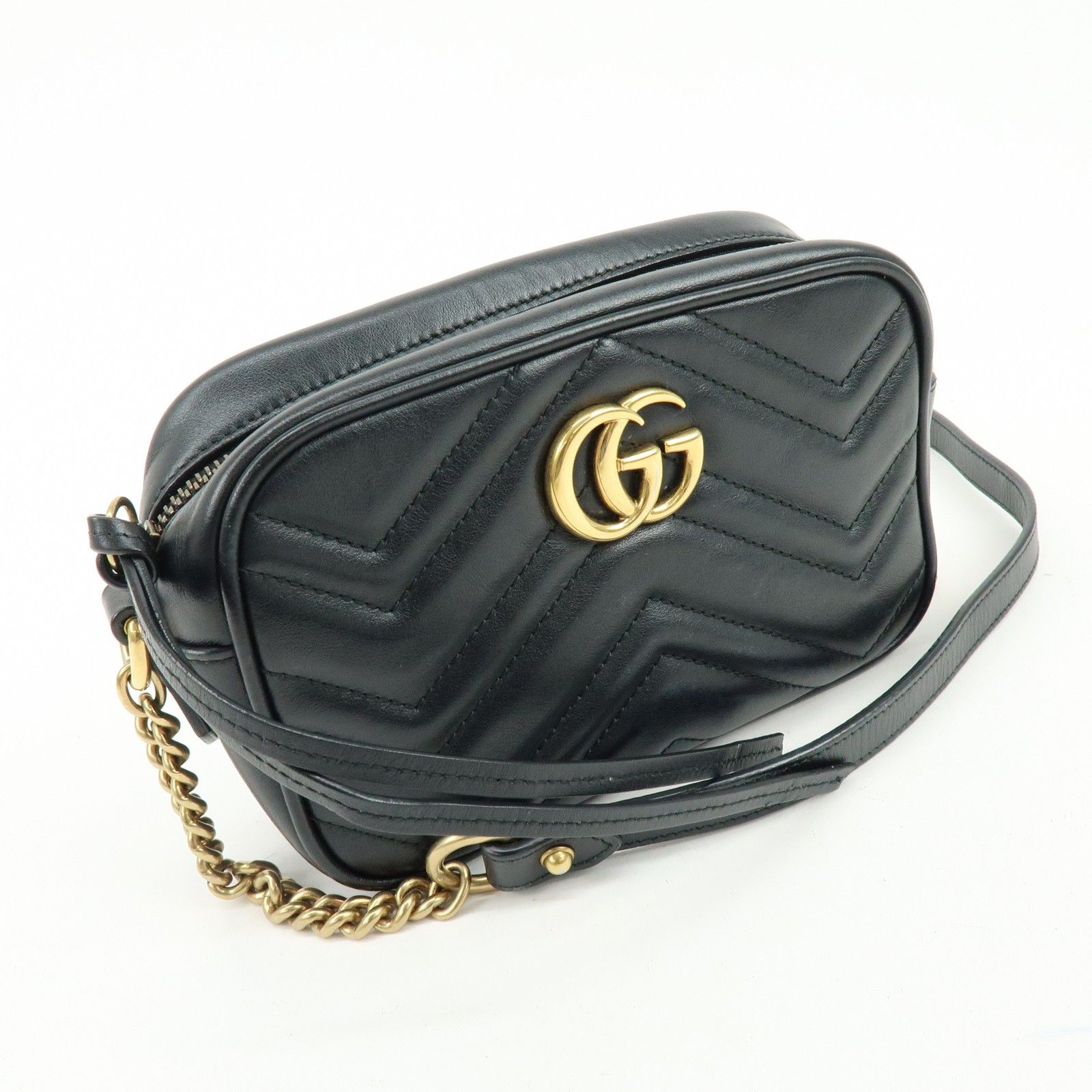 GG Marmont Leather Chevron Shoulder Crossbody Bag Black 448065 — view 4