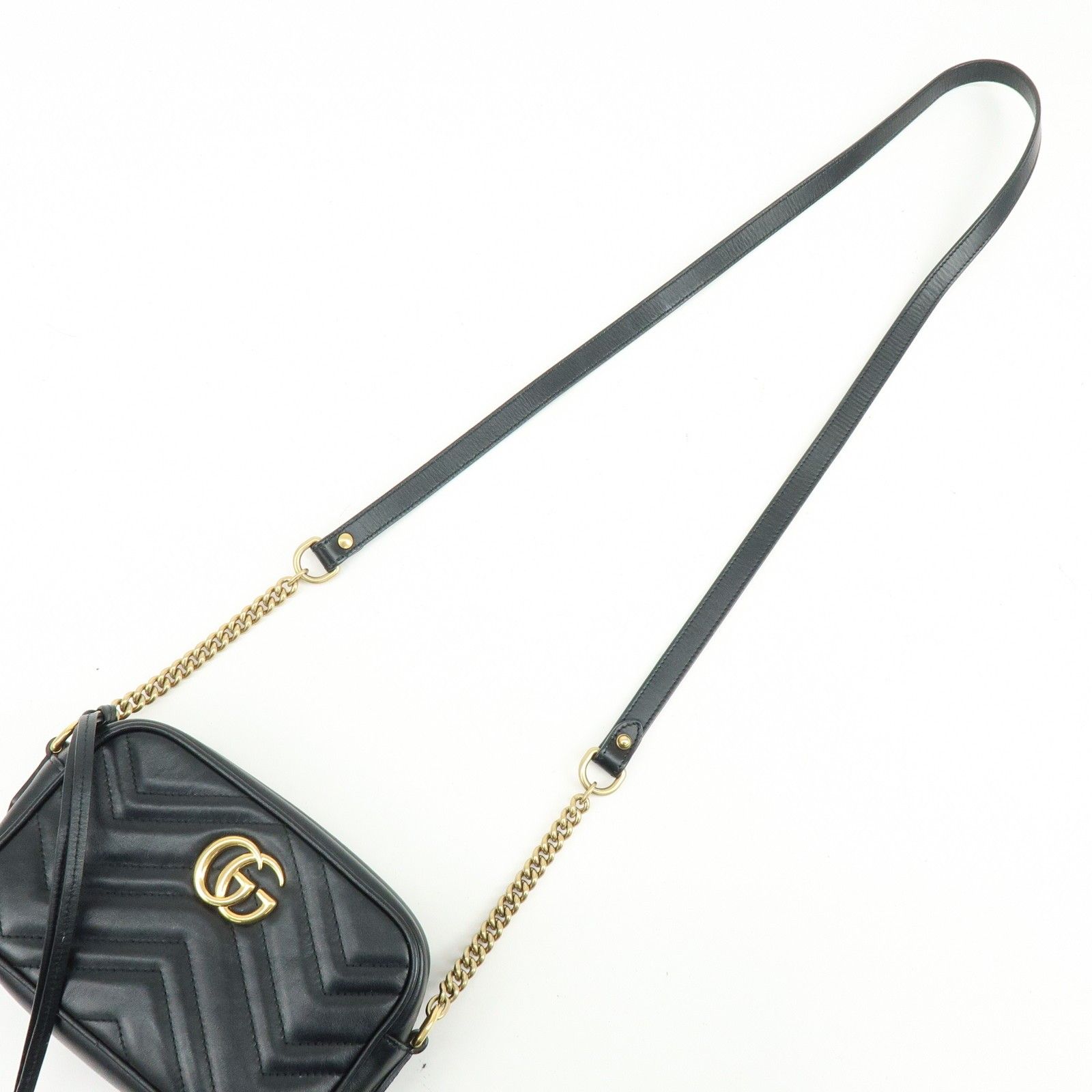 GG Marmont Leather Chevron Shoulder Crossbody Bag Black 448065 — view 6