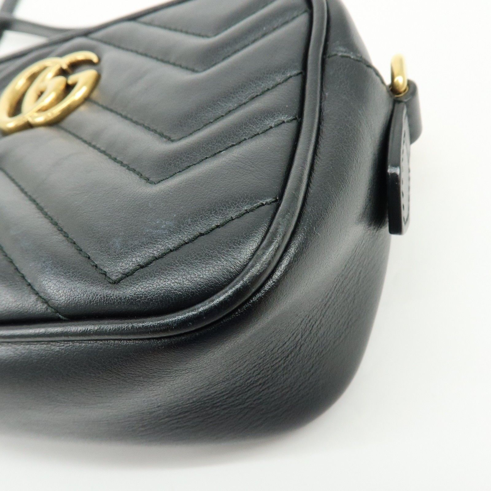 GG Marmont Leather Chevron Shoulder Crossbody Bag Black 448065 — view 10