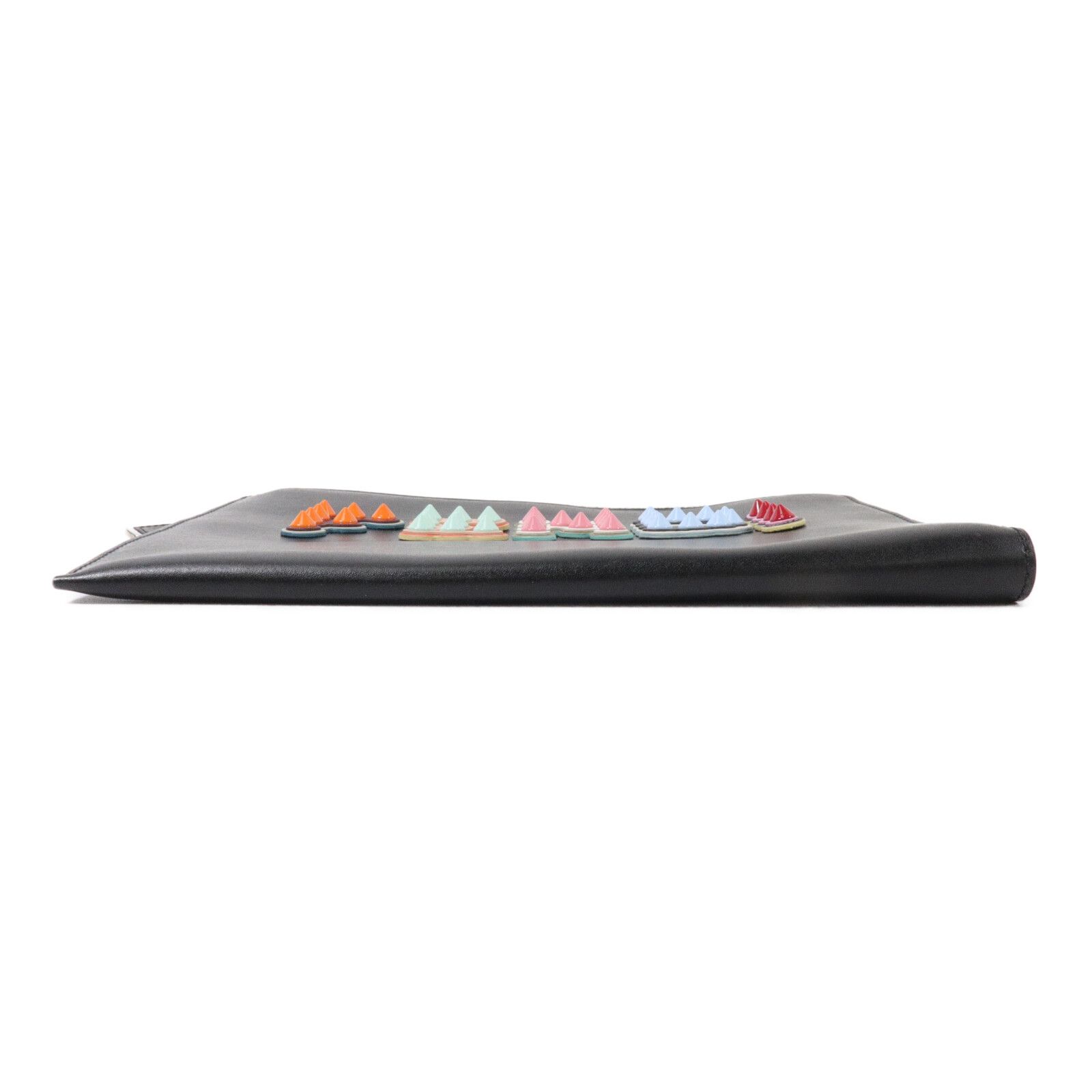 Black Leather Multicolor Studded Zip Clutch Bag — view 4