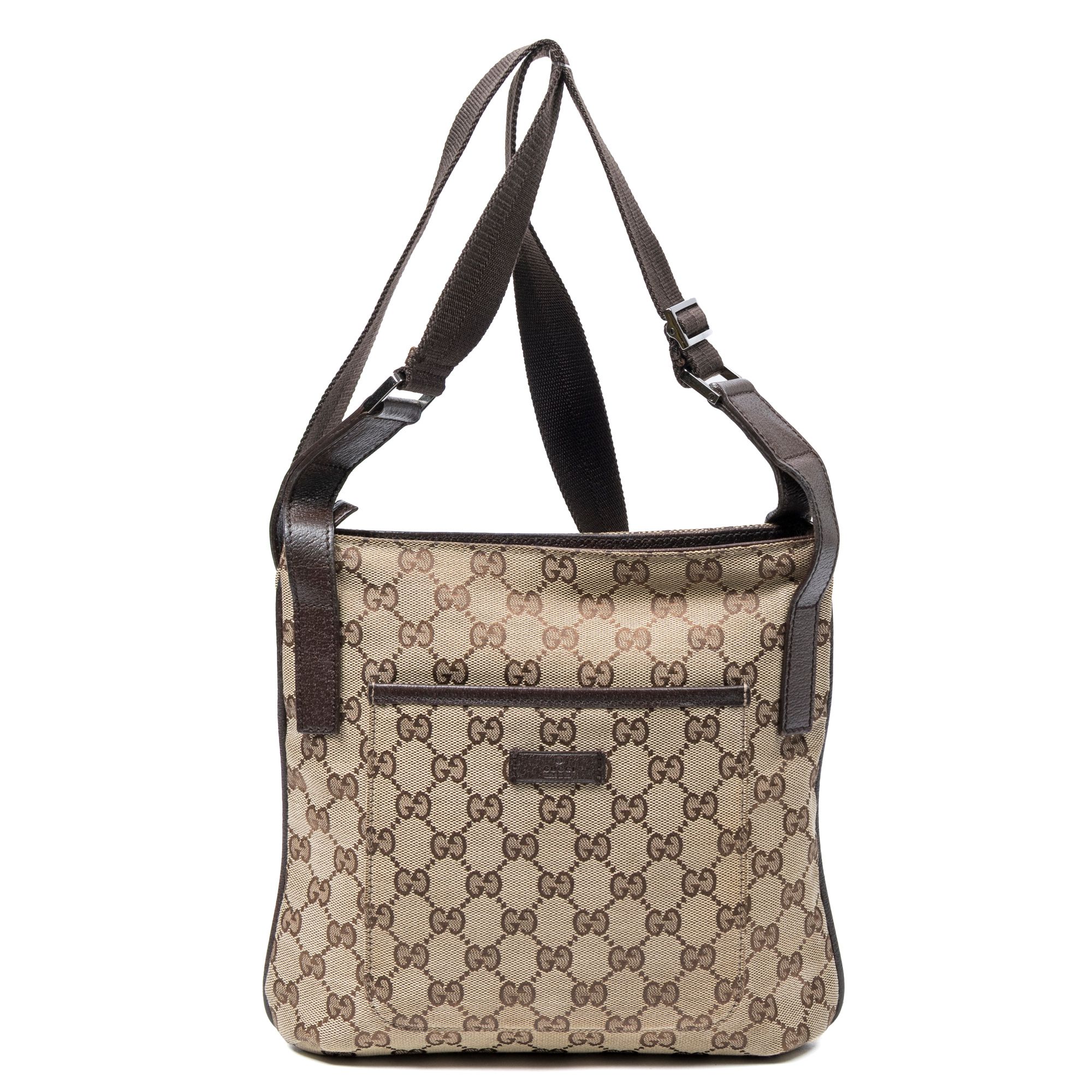 Front Slip Pocket Crossbody Beige/Brown Monogrammed Canvas Silver