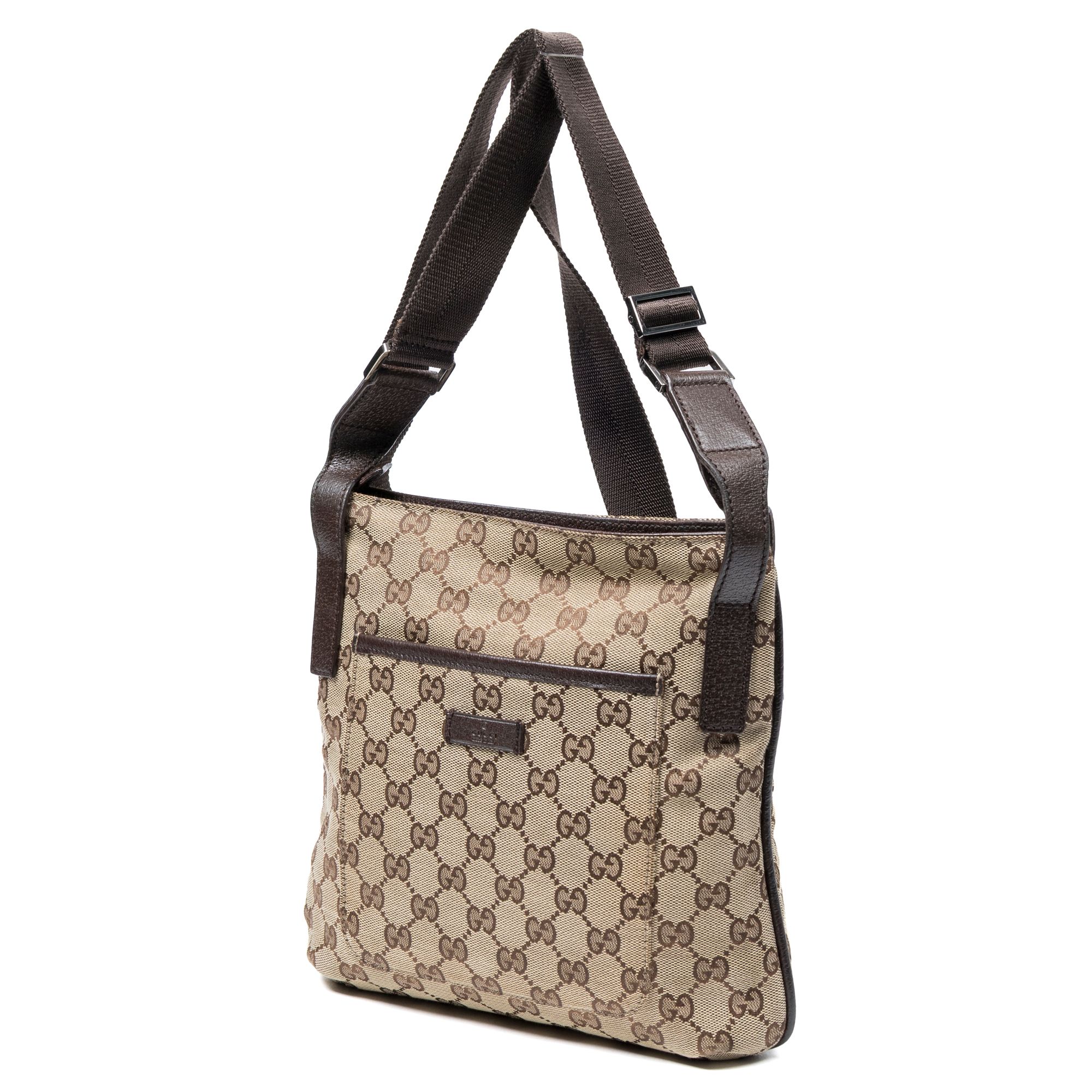 Front Slip Pocket Crossbody Beige/Brown Monogrammed Canvas Silver — view 2
