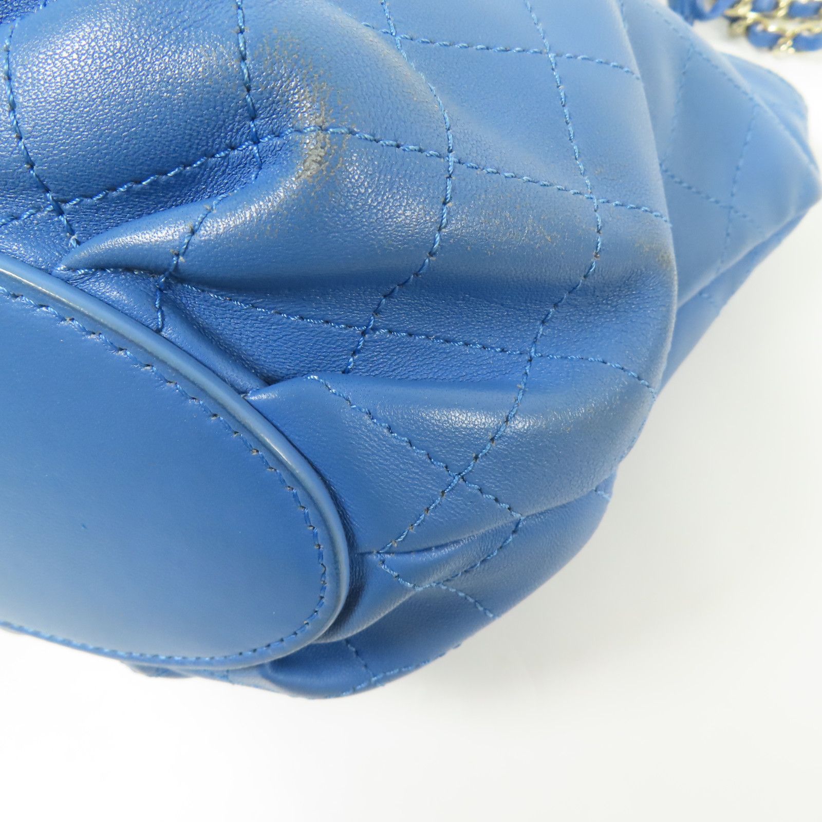 Stitched Bucket Bag w/Top Handle and Chain, Blue — view 11