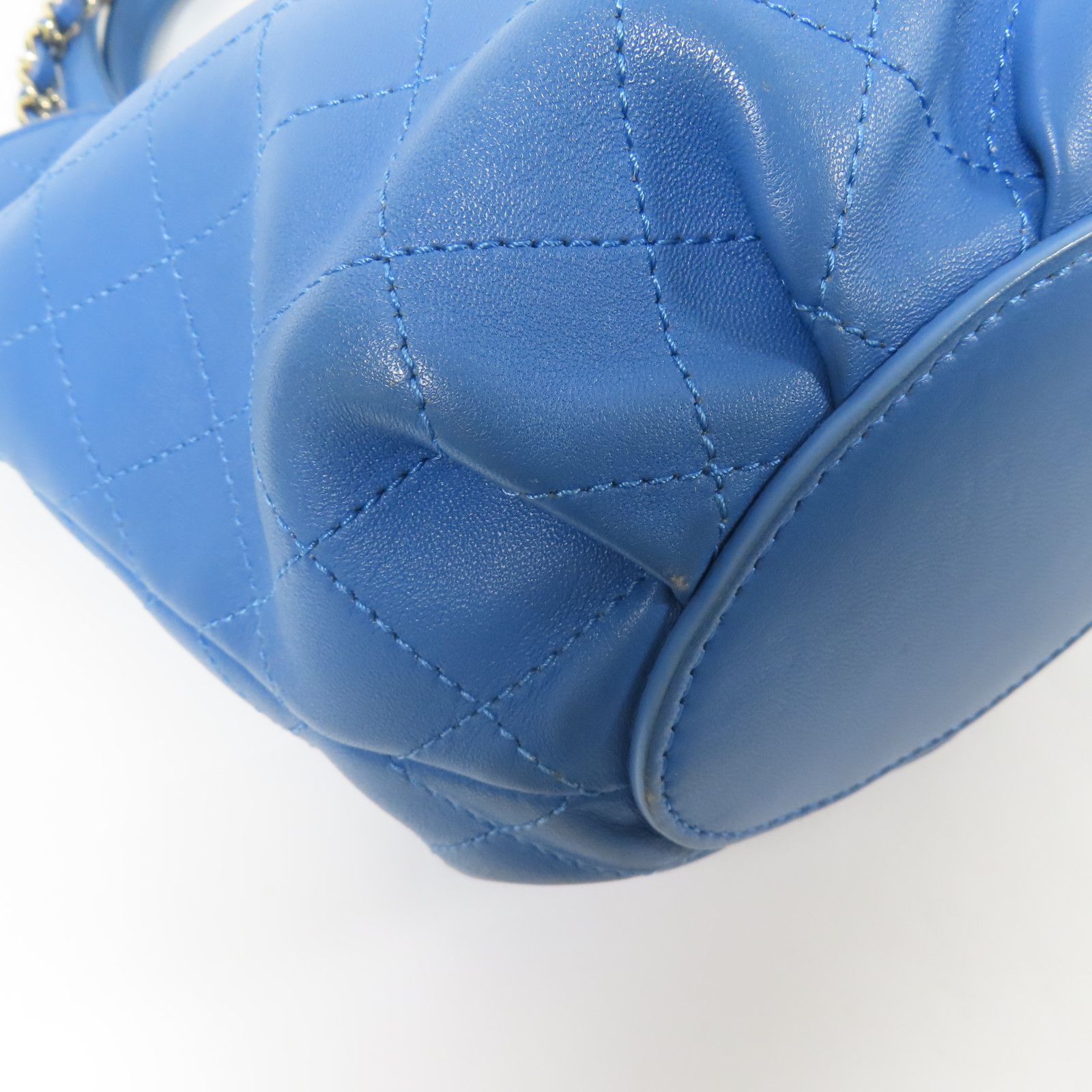 Stitched Bucket Bag w/Top Handle and Chain, Blue — view 13