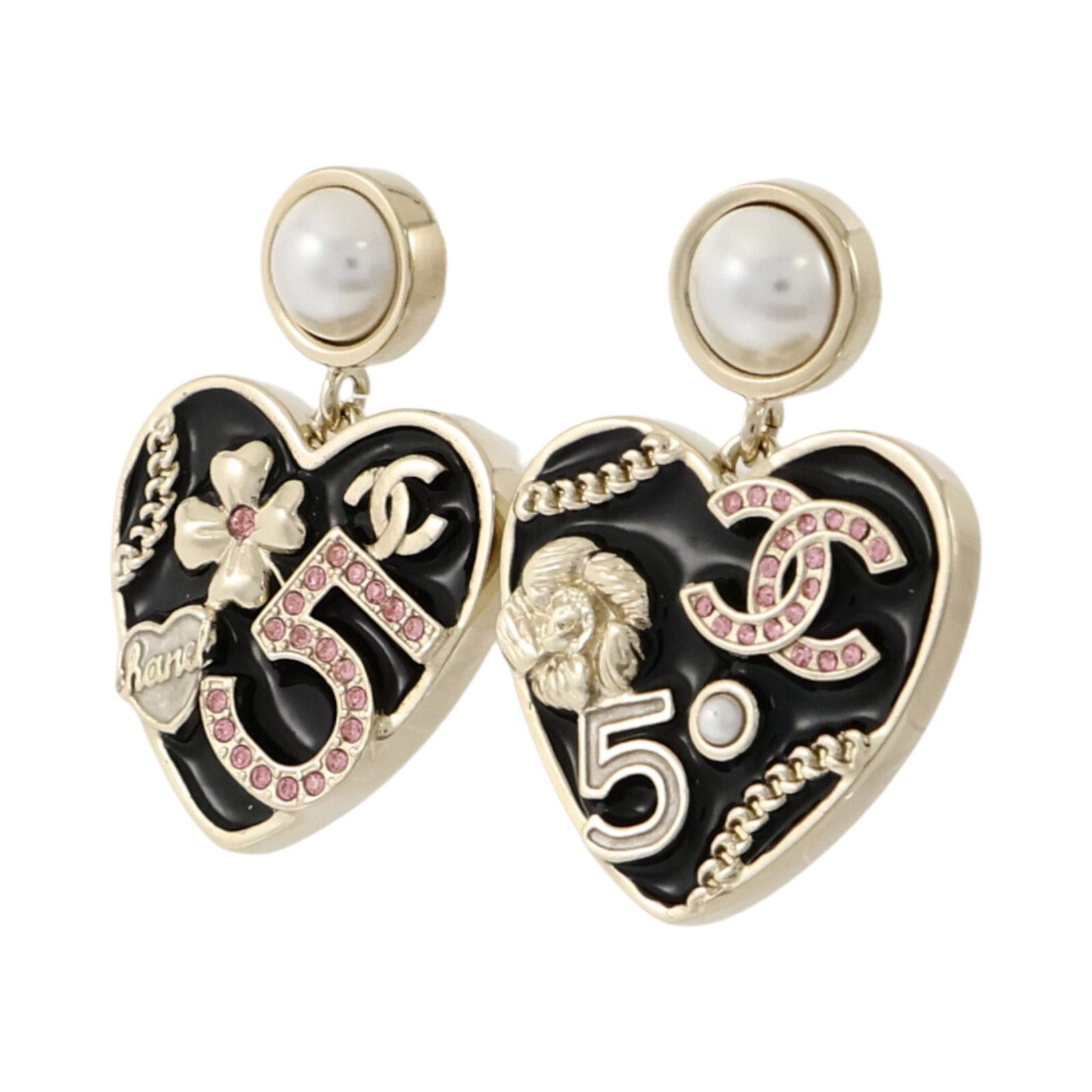 Gold Tone Heart Logos Pierced Earrings w/Box — view 2