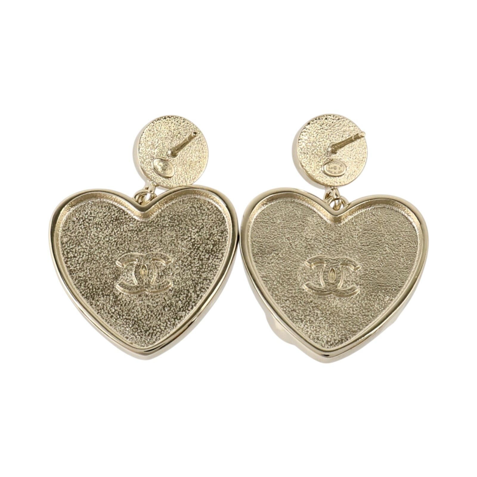 Gold Tone Heart Logos Pierced Earrings w/Box — view 3