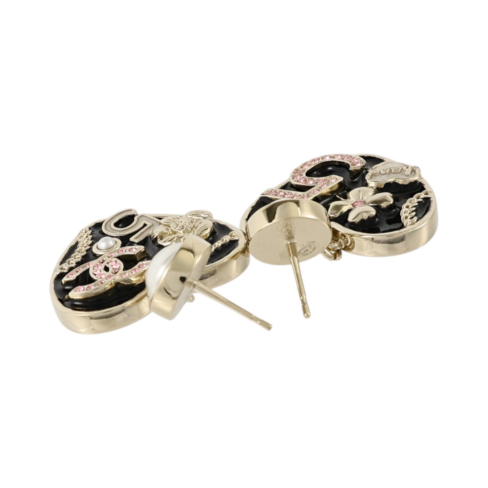 Gold Tone Heart Logos Pierced Earrings w/Box — view 4