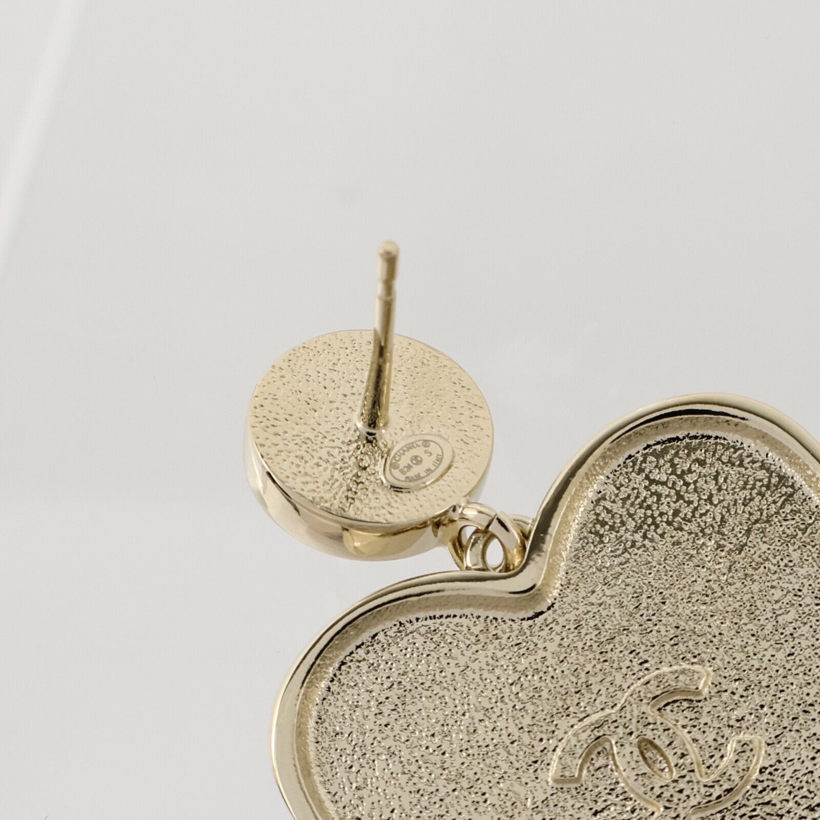 Gold Tone Heart Logos Pierced Earrings w/Box — view 6