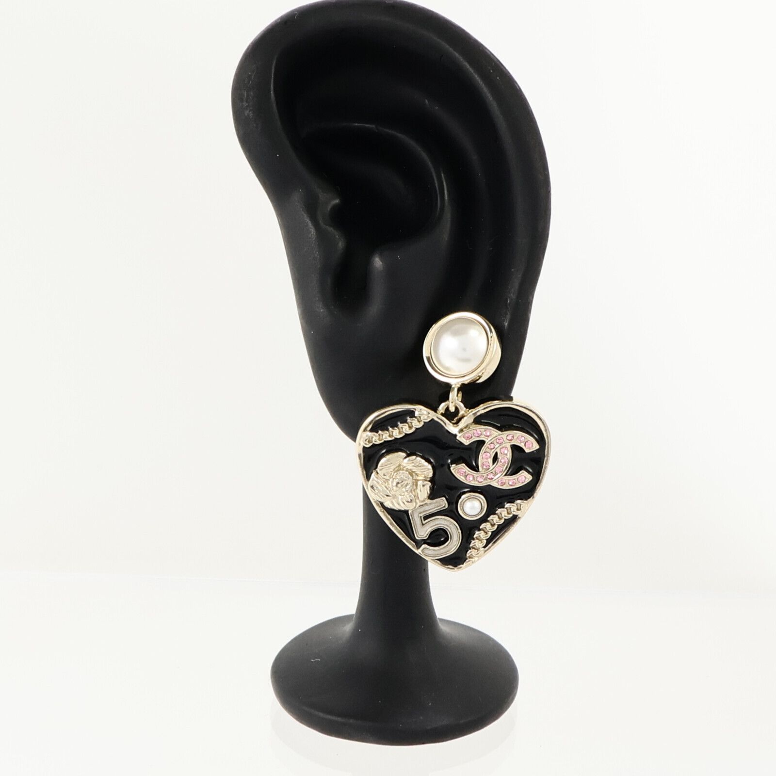 Gold Tone Heart Logos Pierced Earrings w/Box — view 7