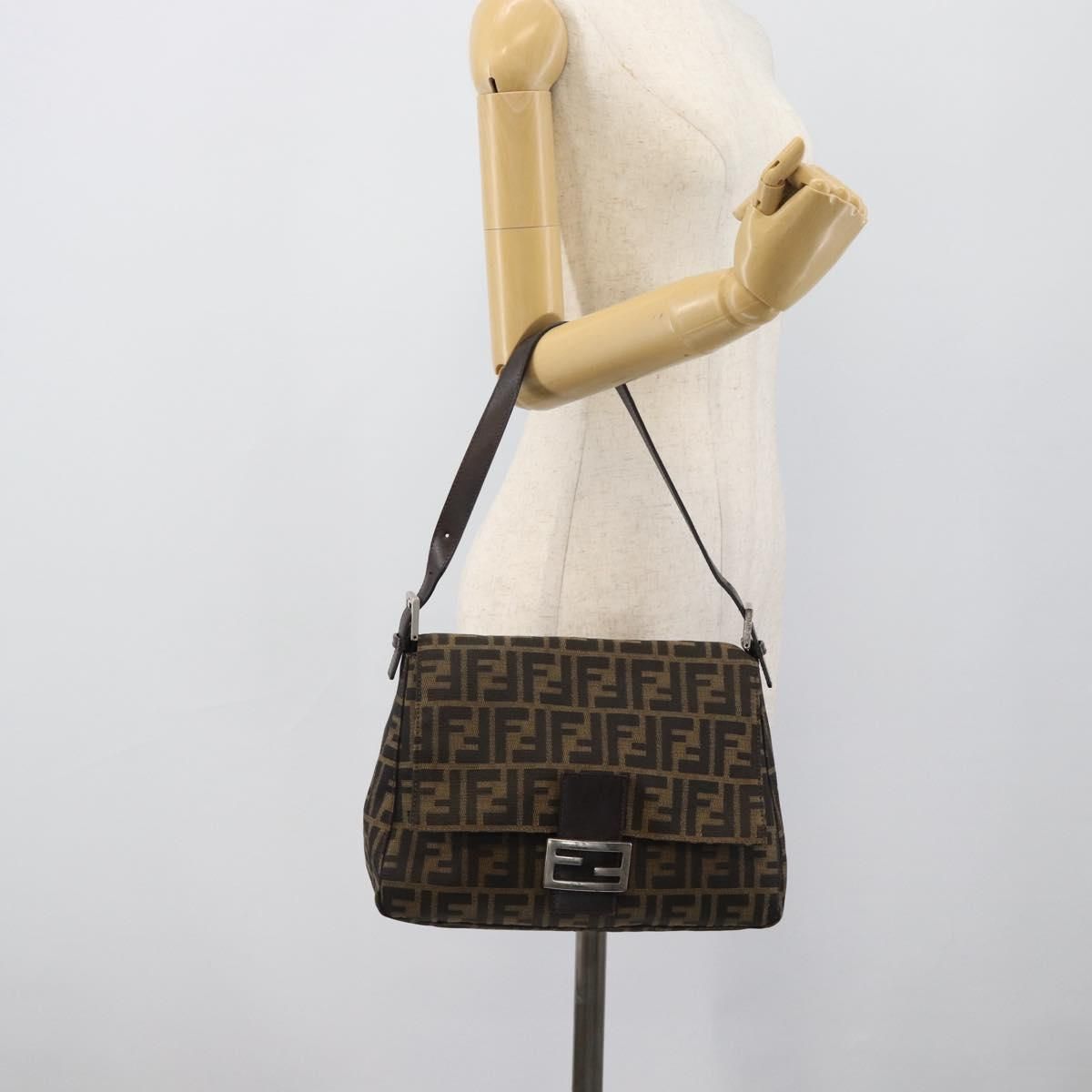 Mama Baguette Shoulder Bag Brown Black Auth, Brown — view 23