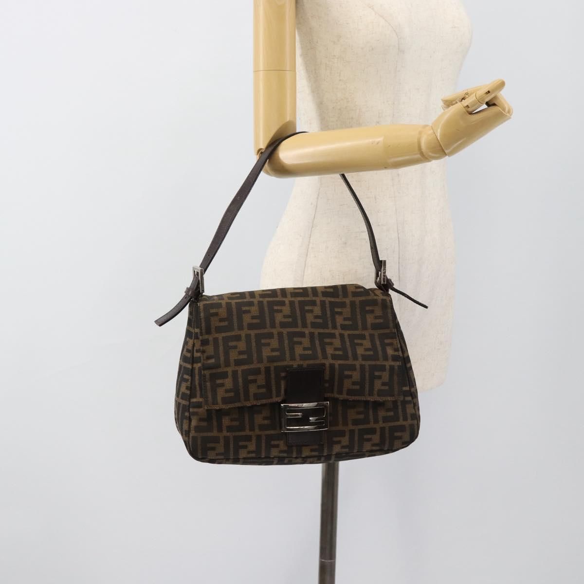 Mama Baguette Shoulder Bag Black Silver Brown Auth, Black — view 23