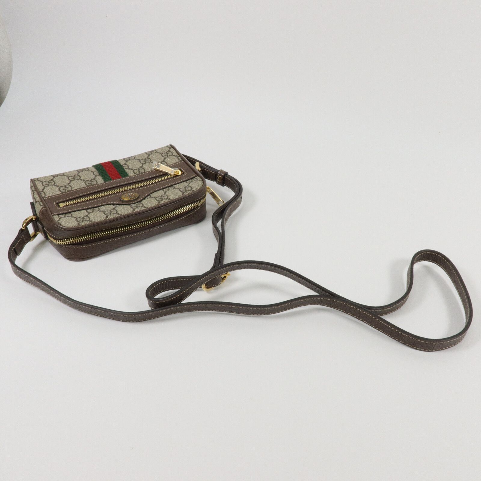 GG Supreme Monogram Web Mini Ophidia Shoulder Bag Brown — view 9