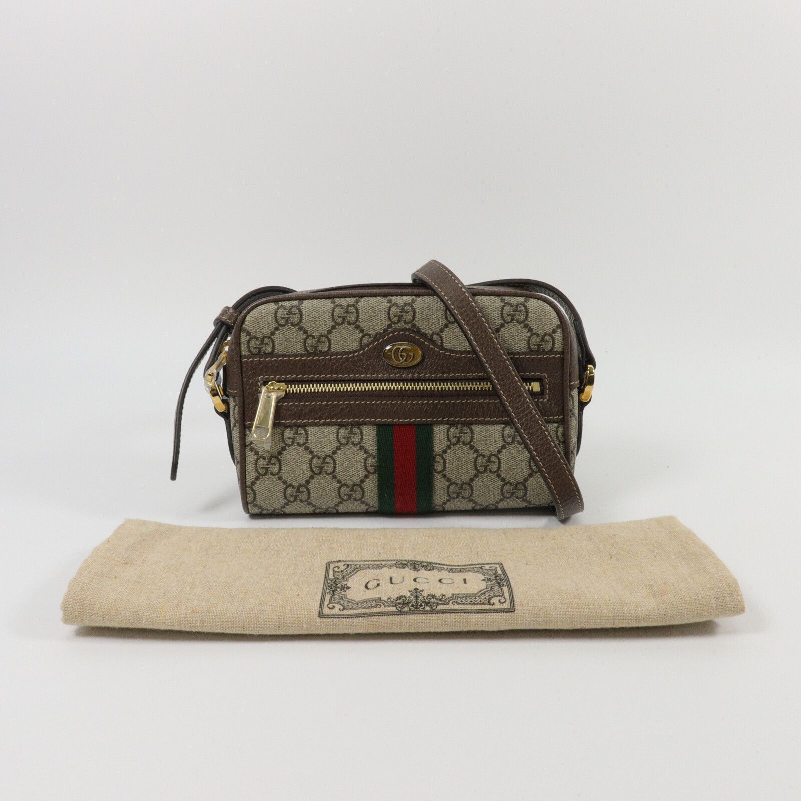GG Supreme Monogram Web Mini Ophidia Shoulder Bag Brown — view 10