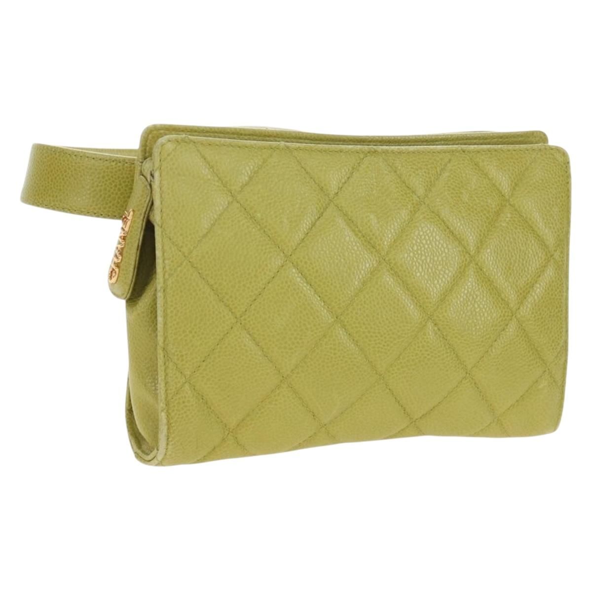 Vintage Lime Caviar Quilted Fanny Pack/Waist Bag w/GHW