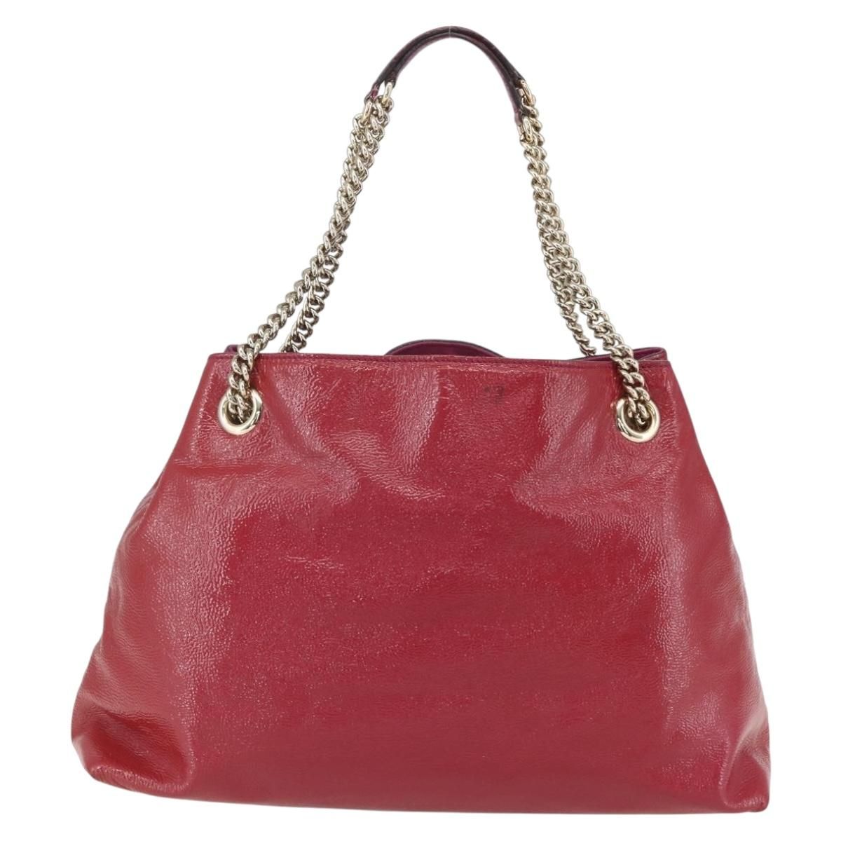 Soho Chain Tote Bag Red Gold Auth — view 2