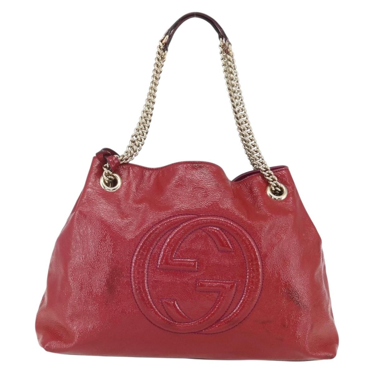 Soho Chain Tote Bag Red Gold Auth — view 13