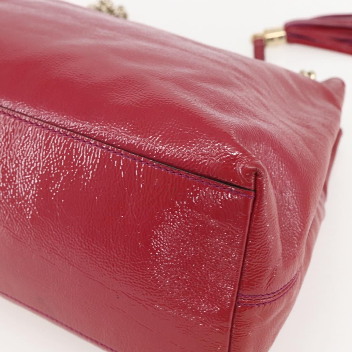 Soho Chain Tote Bag Red Gold Auth — view 15