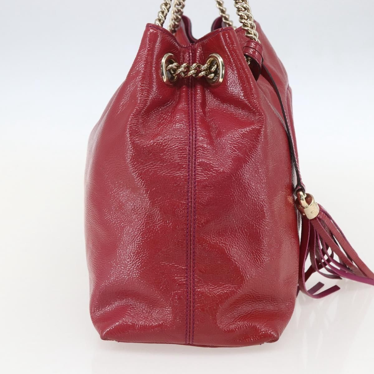 Soho Chain Tote Bag Red Gold Auth — view 3