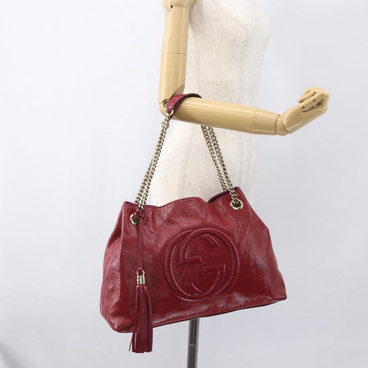 Soho Chain Tote Bag Red Gold Auth — view 21