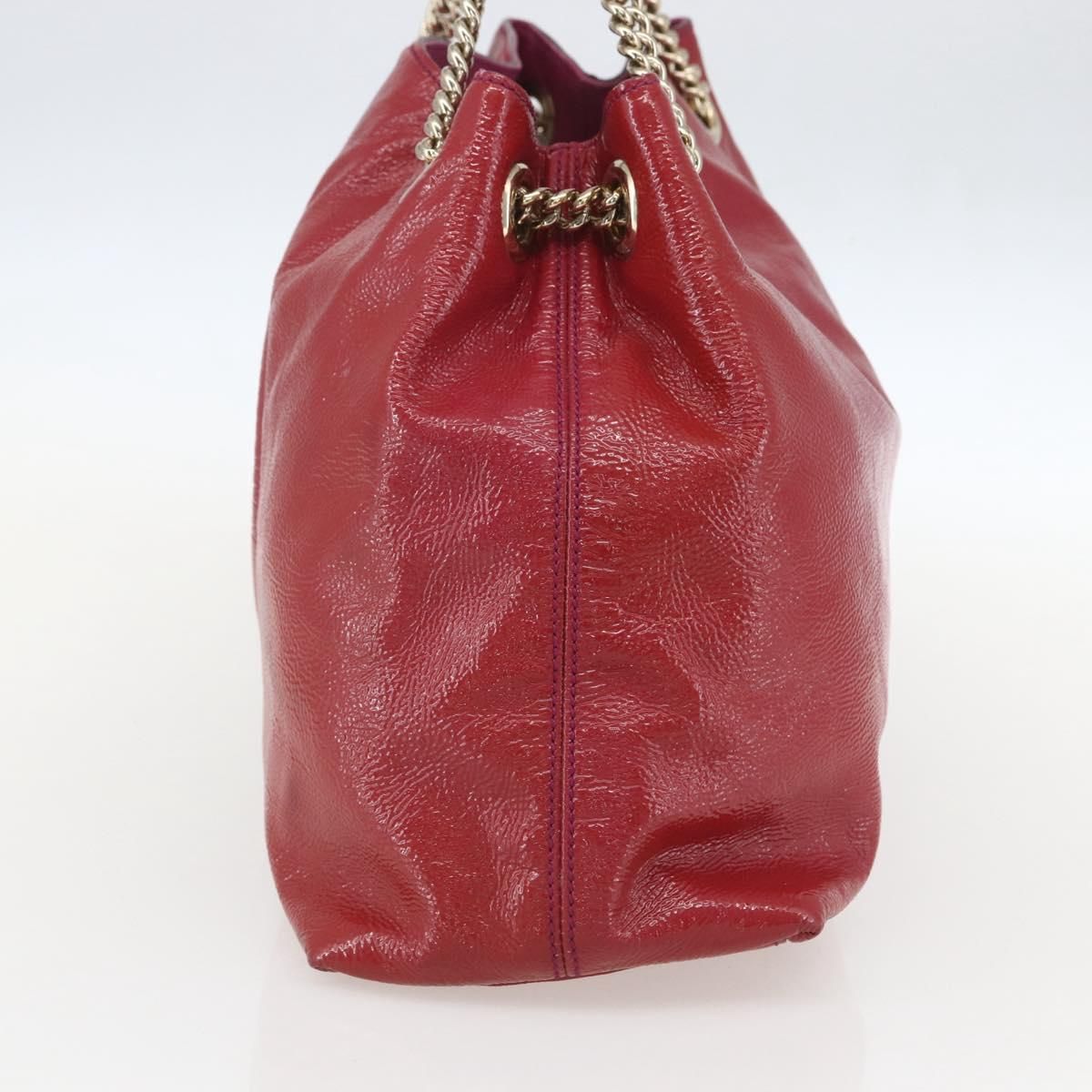 Soho Chain Tote Bag Red Gold Auth — view 4