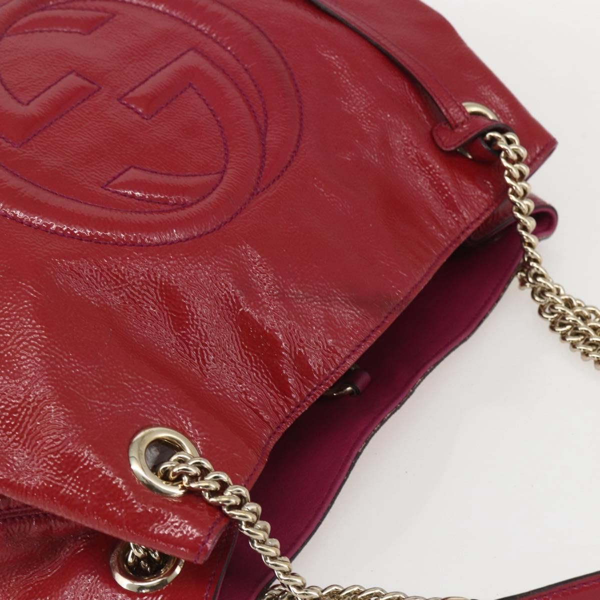Soho Chain Tote Bag Red Gold Auth — view 6