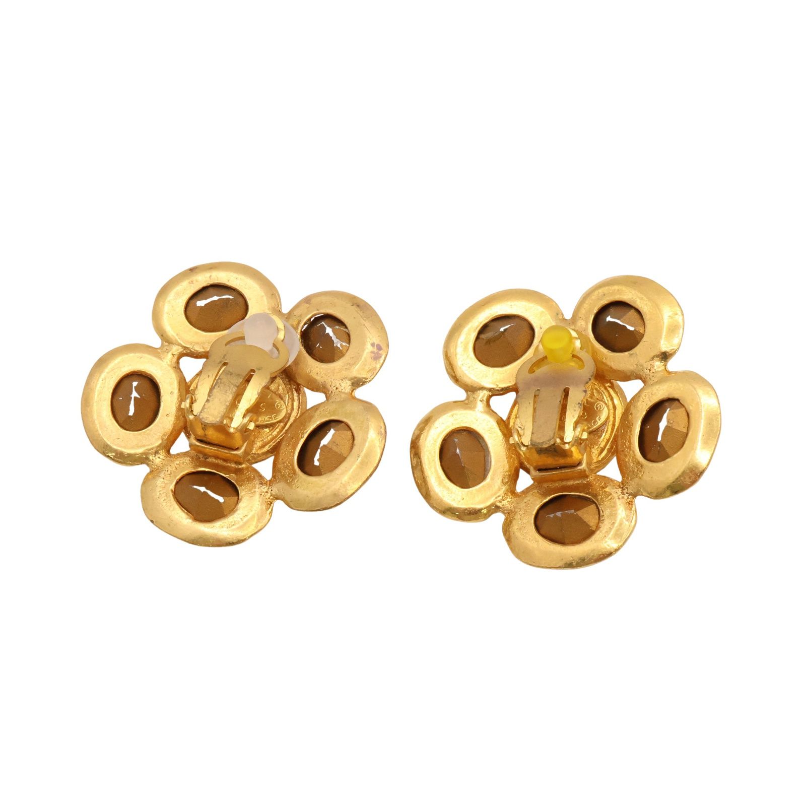 Vintage Gold-Tone Faux Pearl & Rhinestone Clip-On Earrings — view 2