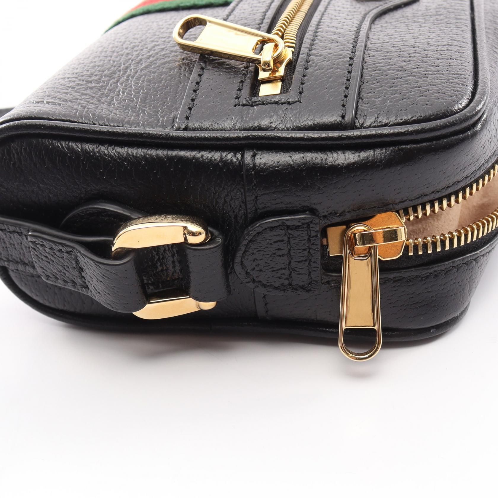 Calfskin Web Mini Ophidia Shoulder Bag Black — view 6