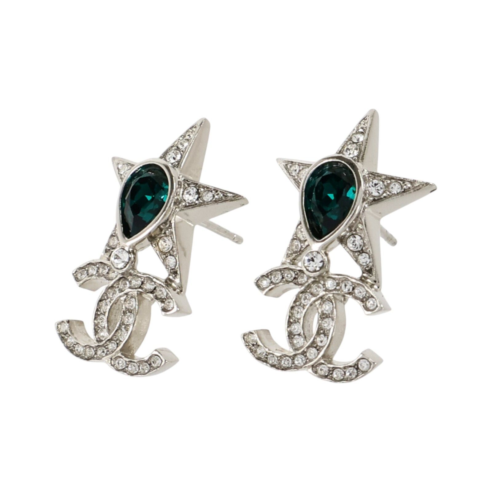 Silver Star Stone Drop Pierced Earrings w/Box — view 2