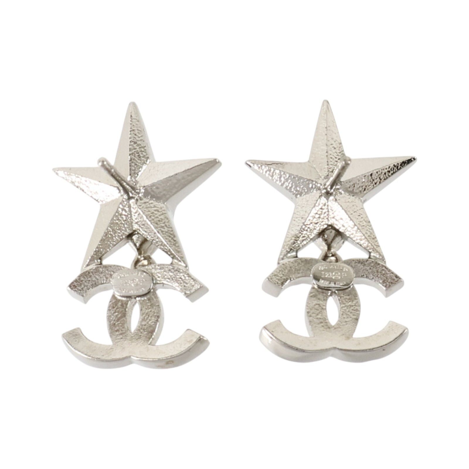 Silver Star Stone Drop Pierced Earrings w/Box — view 3