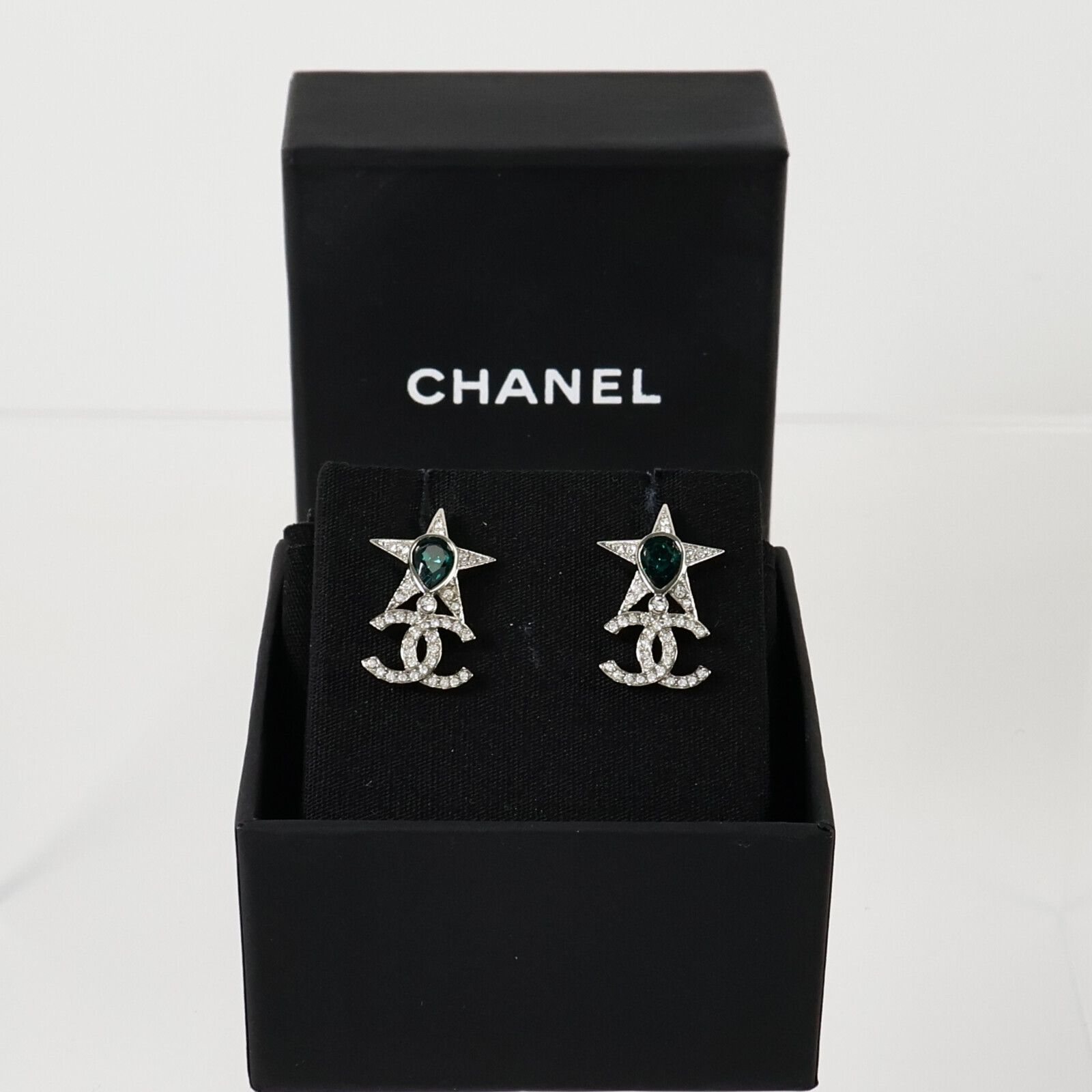 Silver Star Stone Drop Pierced Earrings w/Box — view 8