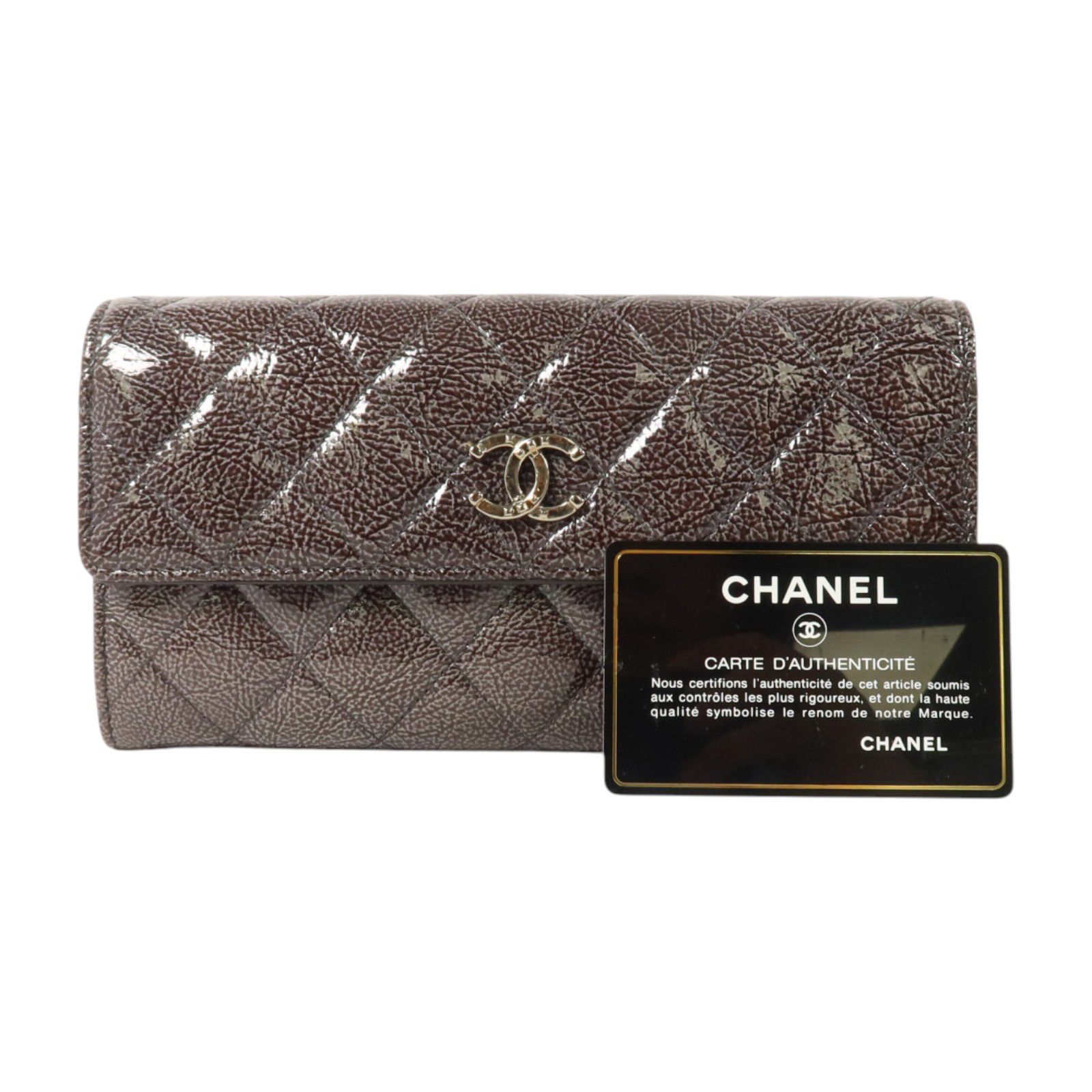 Gray Patent Crinkled Texture Calfskin Continental Wallet — view 10