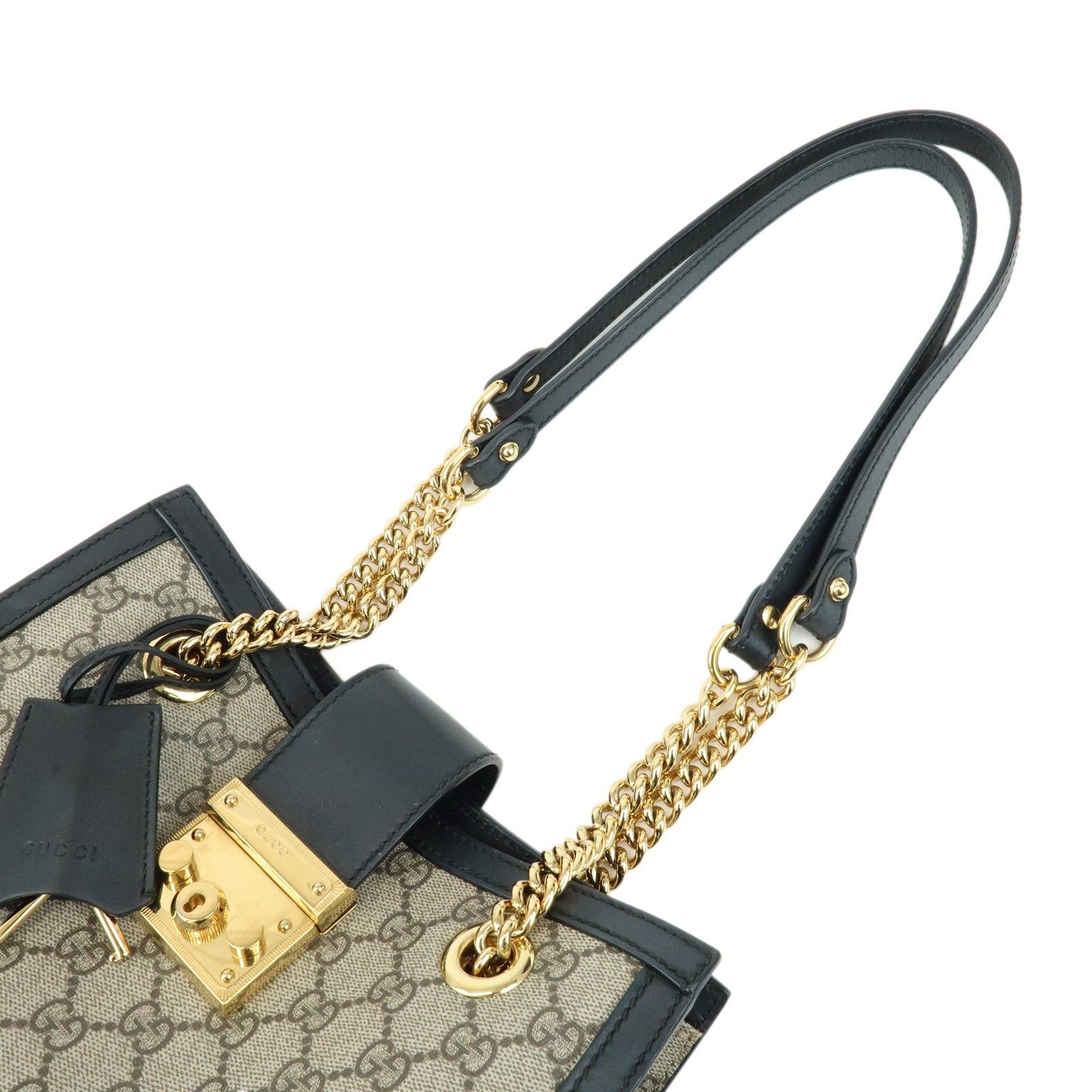 Padlock GG Supreme Leather Chain Shoulder Bag Beige Black 498156 — view 4