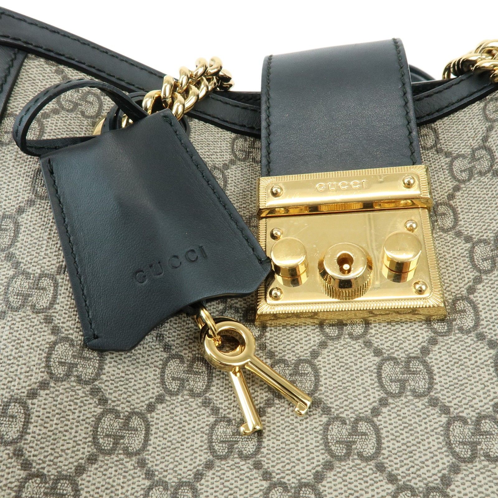 Padlock GG Supreme Leather Chain Shoulder Bag Beige Black 498156 — view 7