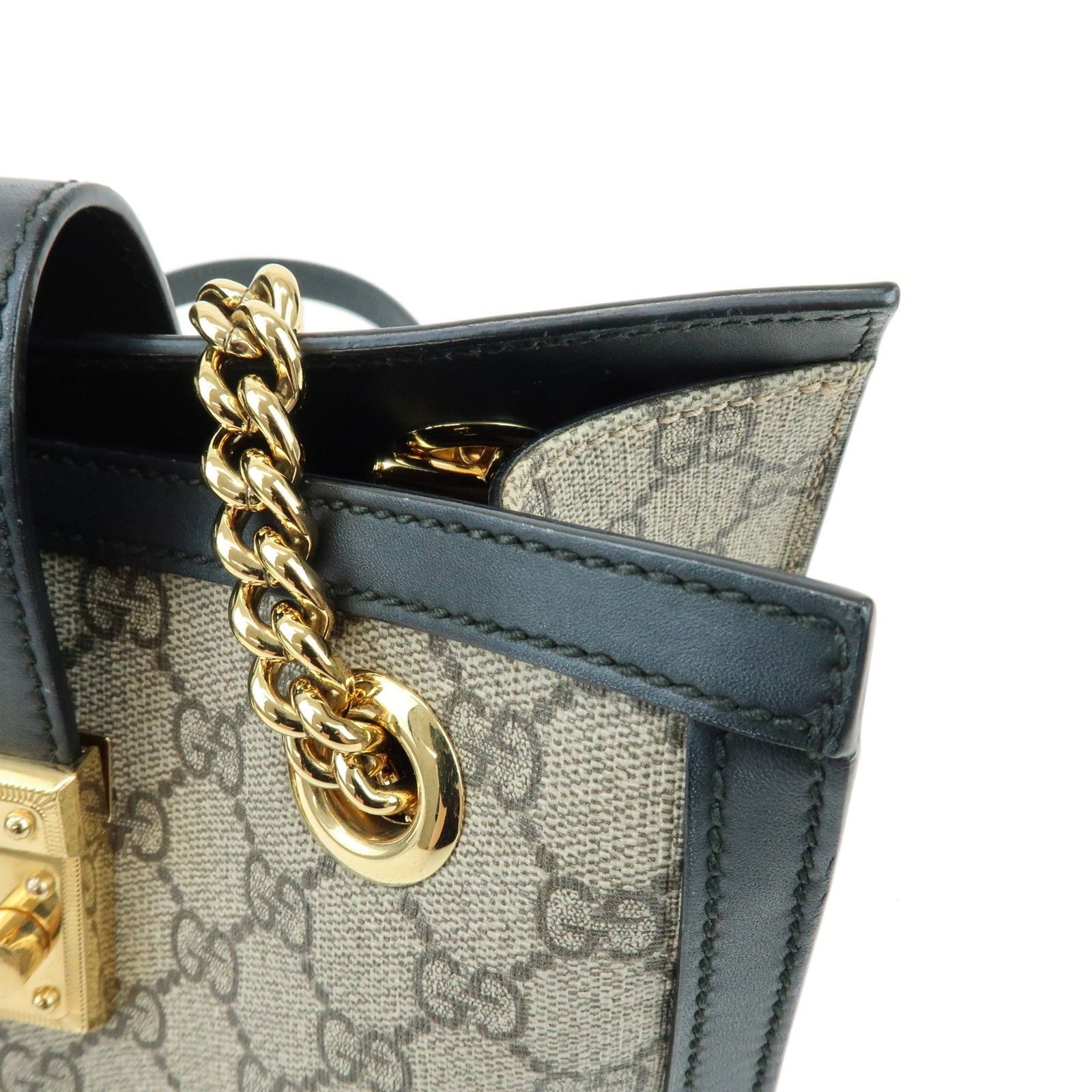 Padlock GG Supreme Leather Chain Shoulder Bag Beige Black 498156 — view 9